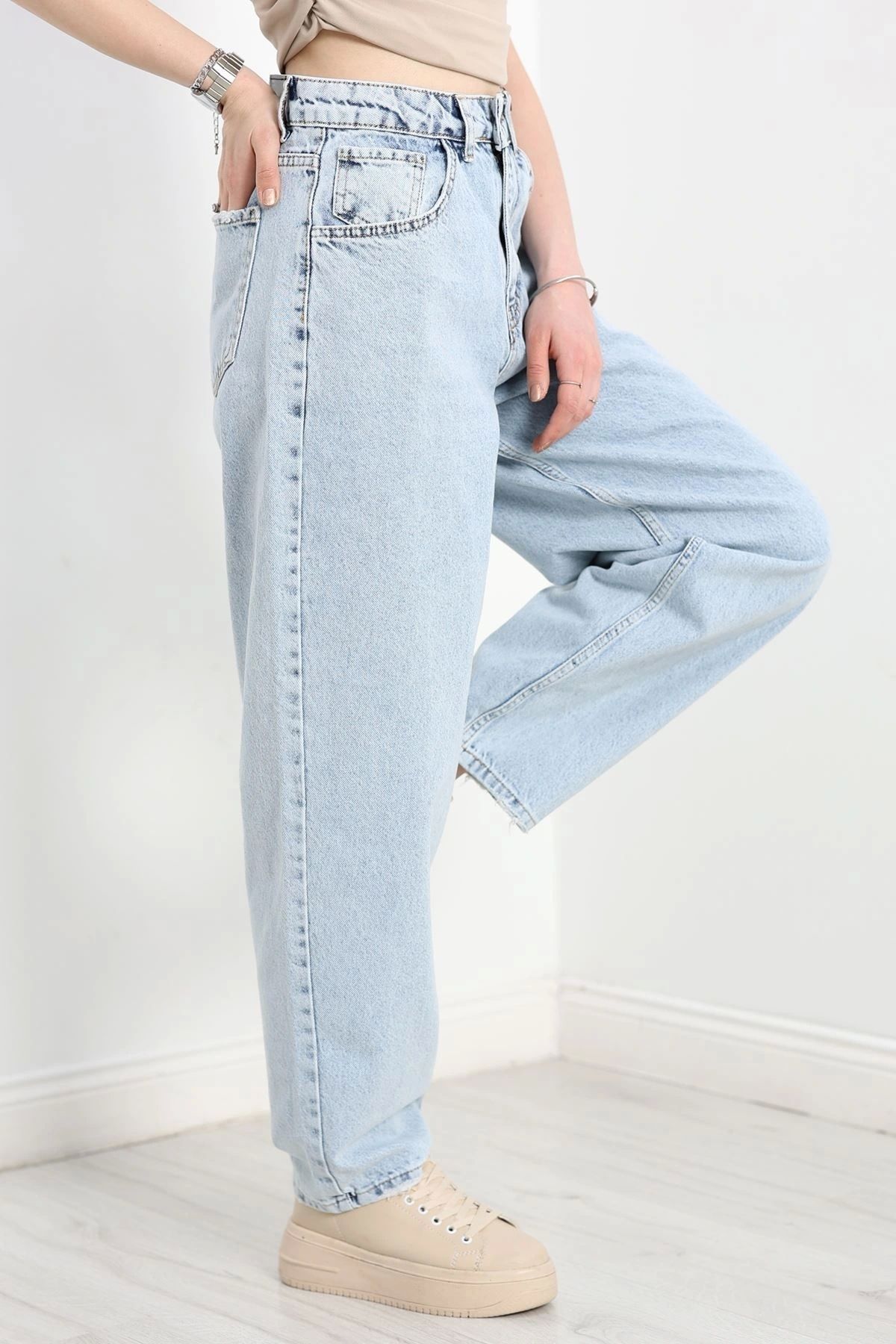 OurStyles Leopar Detay Baggy Kot Pantolon Buzmavi - 30540.1975.