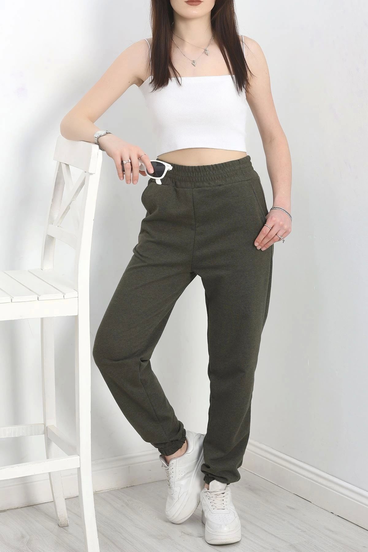 OurStyles Paça Lastikli İki İplik Eşofman Altı Haki - 19681.1431.