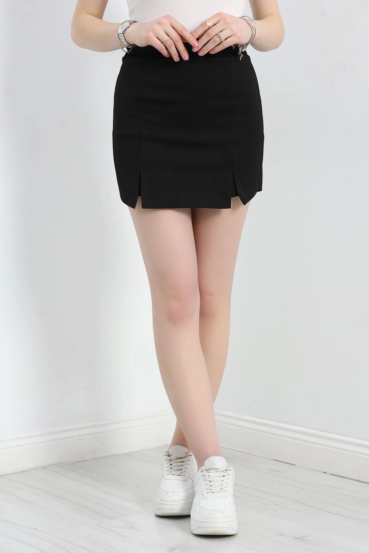 OurStyles Çift Yırtmaçlı Şort Etek Siyah - 20914.316.