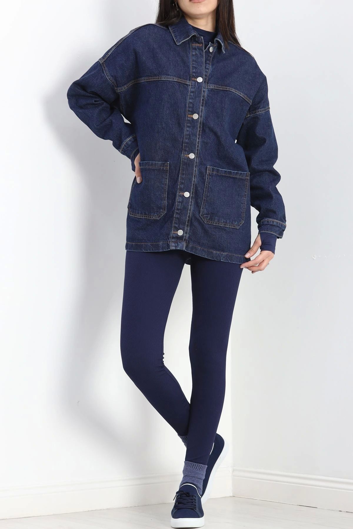OurStyles Cep Detay Kot Ceket Koyumavi - 20389.1778.