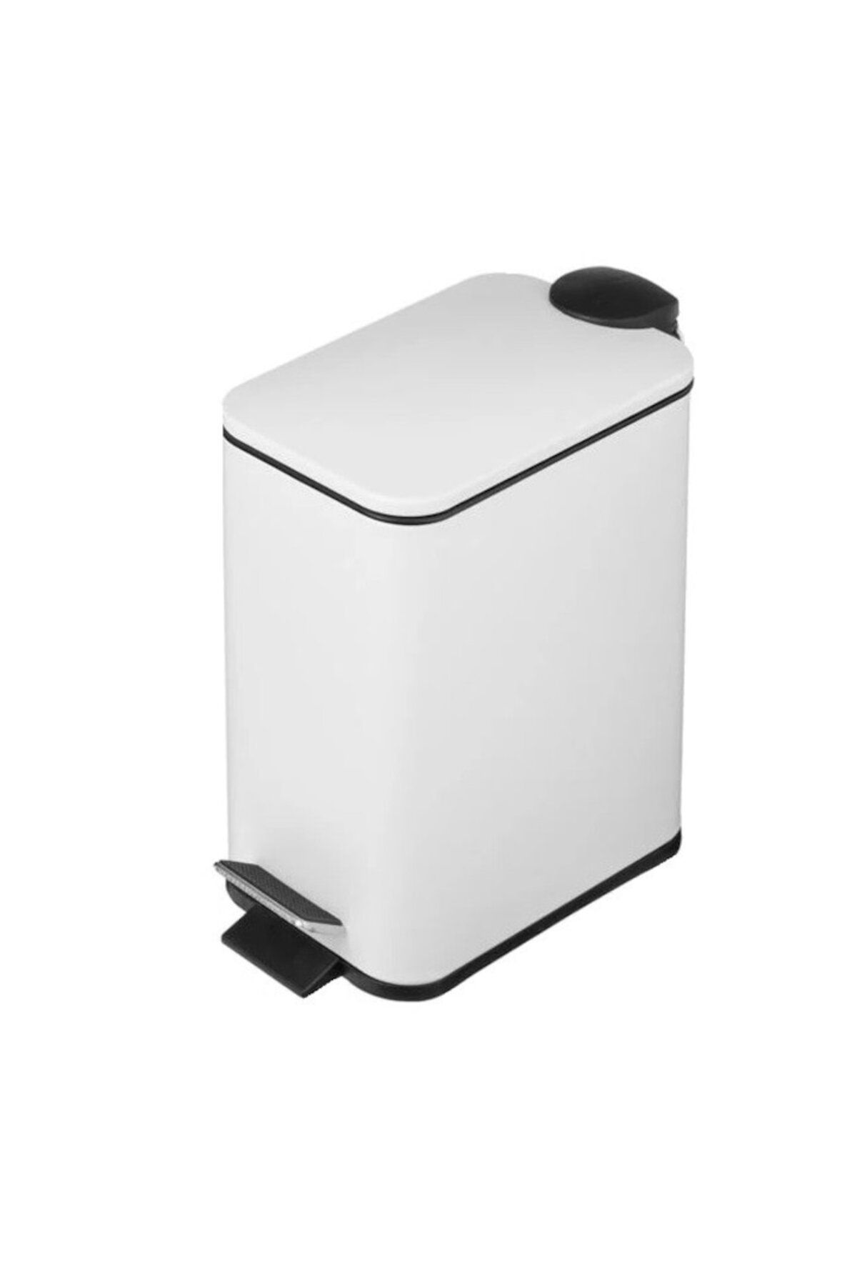 BREZIUM-Metal trash bin with lid, 5L, rectangular with handle and pedal, detachable bucket, BREZIUM, white 3