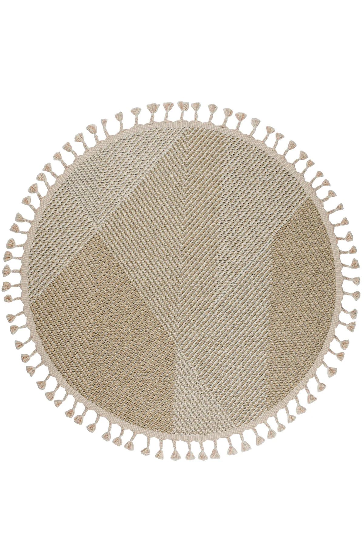 Halımax Eko Halı Soho SH 08 Beige Hav Toz Vermez Bukle Makine Halısı Yuvarlak Bej Mutfak Halısı
