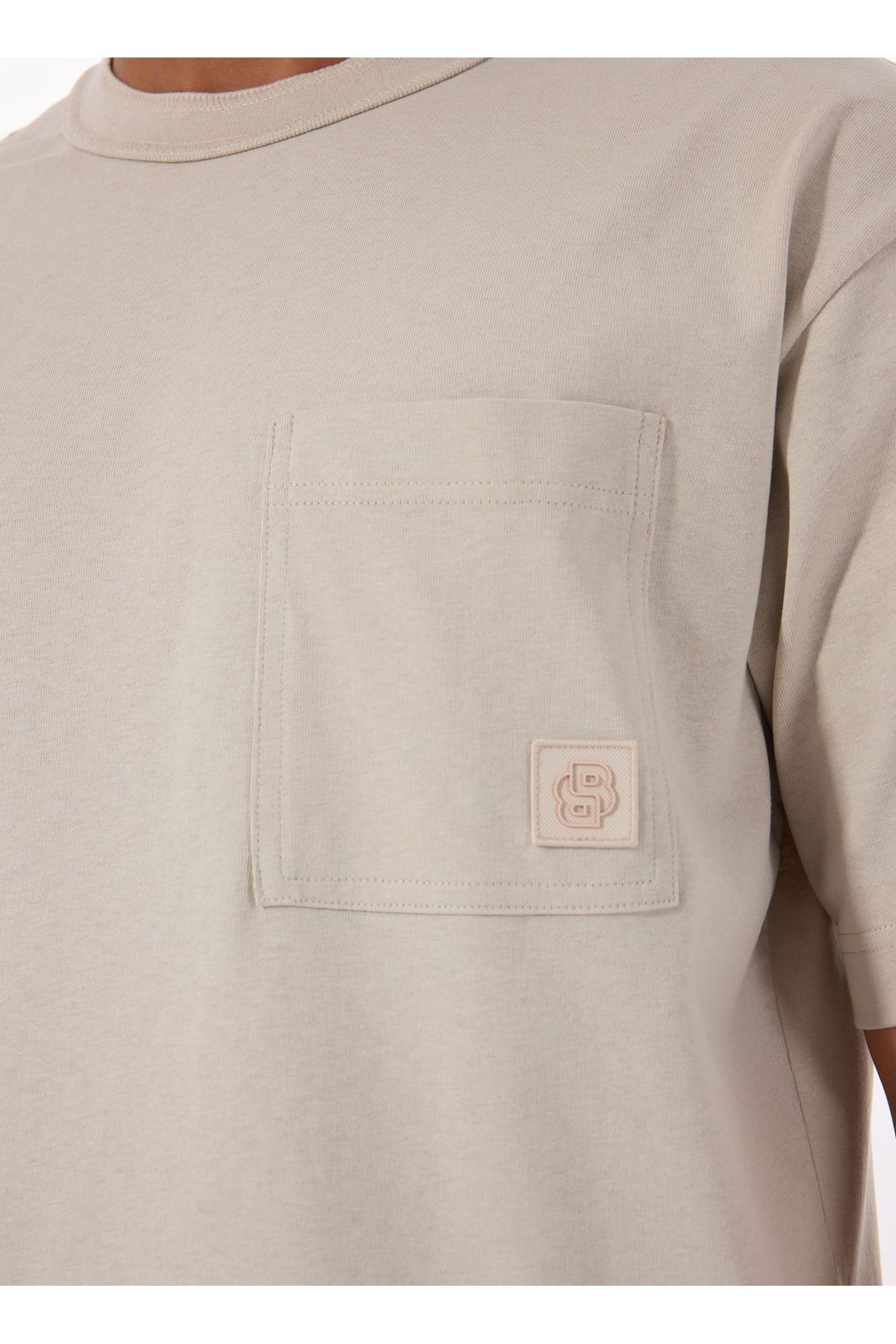 تی شرت مردانه بژ یقه دوچرخه TE COTTON BOSS