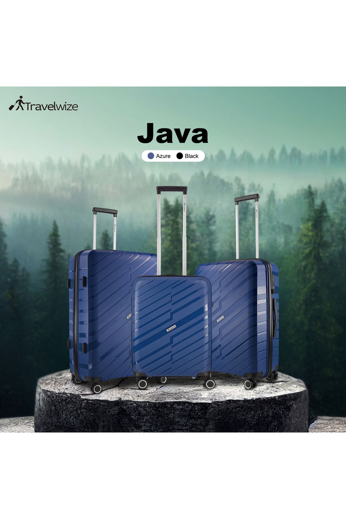 Travelwize-Unbreakable Pp Luggage Set With 8 Wheels Pp 3 Pieces Set,tsa Lock, Antitheftzipp,size 21"25"29"blue 3