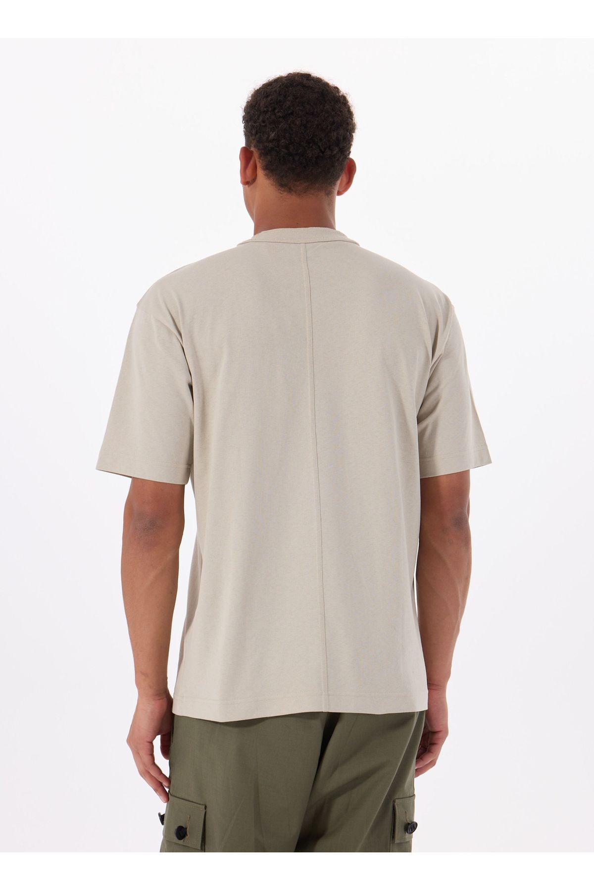 تی شرت مردانه بژ یقه دوچرخه TE COTTON BOSS