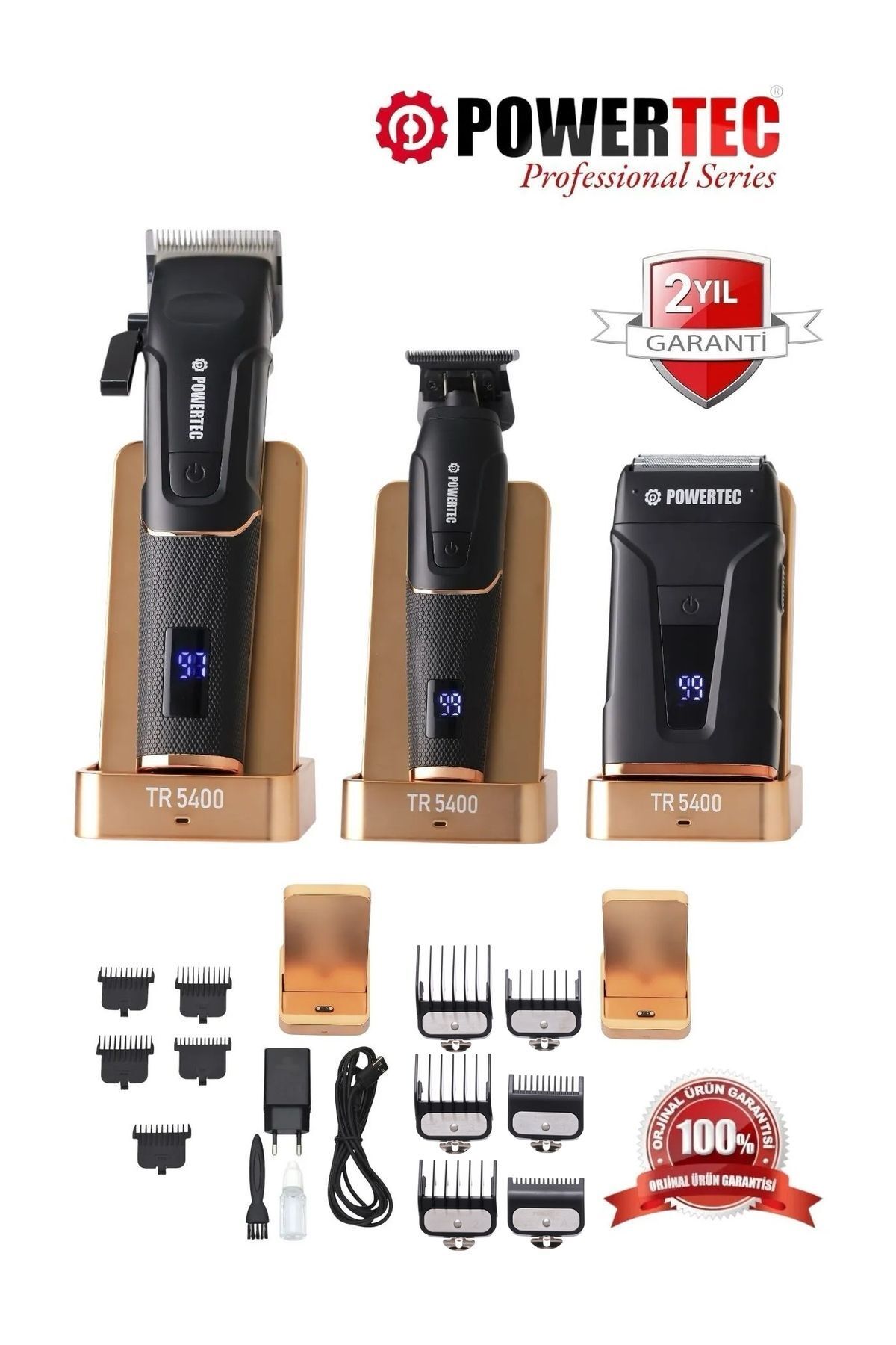 teknotrust TR-5400 Saç-Sakal-Vücut-Ense-Günlük Tıraş Makinesi 3'lü Set