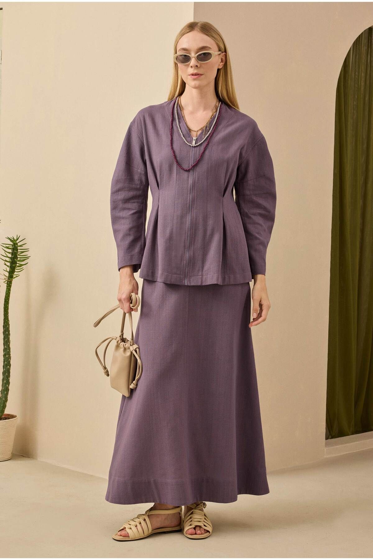 HEQA Pamuk Keten Etek Retro Violet
