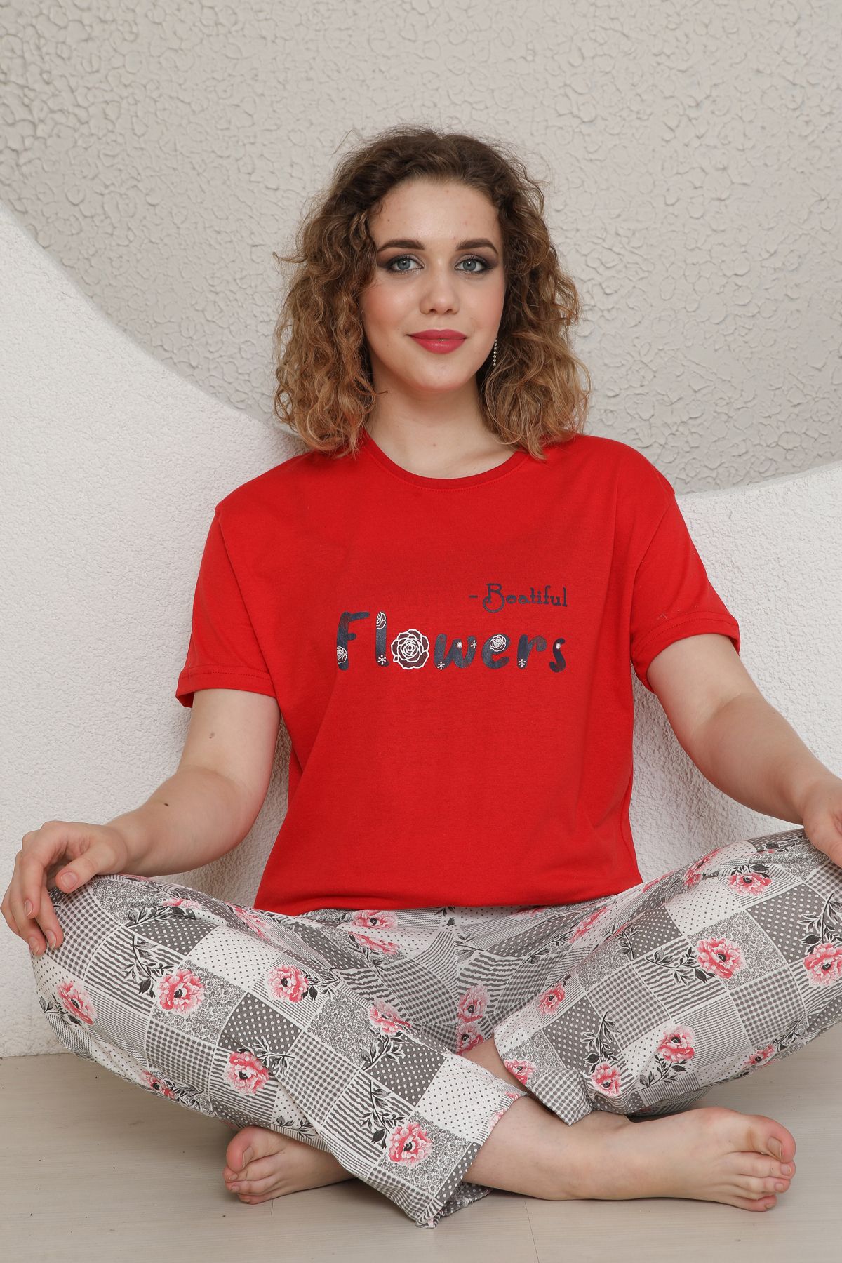 FAMES PİJAMA YAZLIK ÇİÇEK DESEN KADIN PİJAMA TAKIM