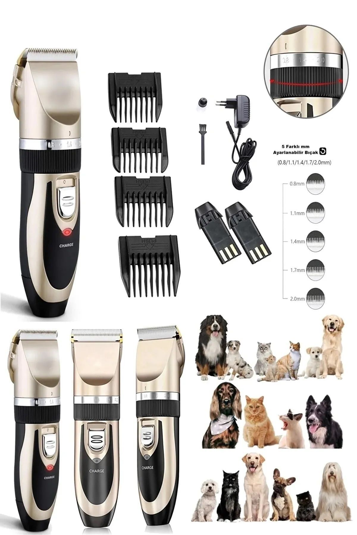 teknotrust Pet-66 Yeni Model Çift Bataryalı Şarjlı Kedi Köpek Tıraş Makinesi Pet Traş + Yedek Batarya Hediyeli