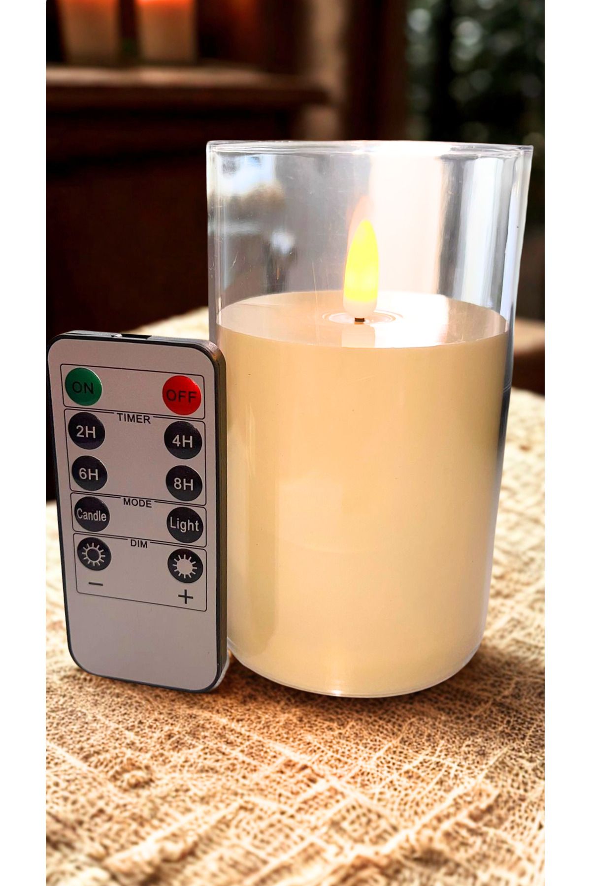 ESTRON Alevsiz Led Mum Uzaktan Kumandalı Pilli Şeffaf Tekli Mum - 7,5*12,5 cm - ES-752