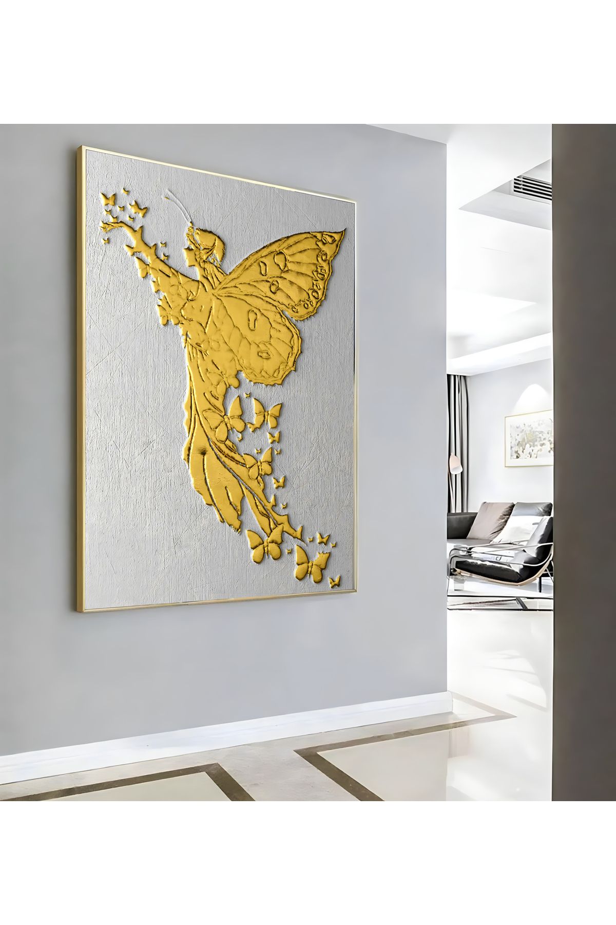 Harikabirev HARİKABİREV|GOLD SOYUT MELEK DESEN ( CKD-103) |ÇERÇEVELİ KANVAS TABLO CKDİKEY
