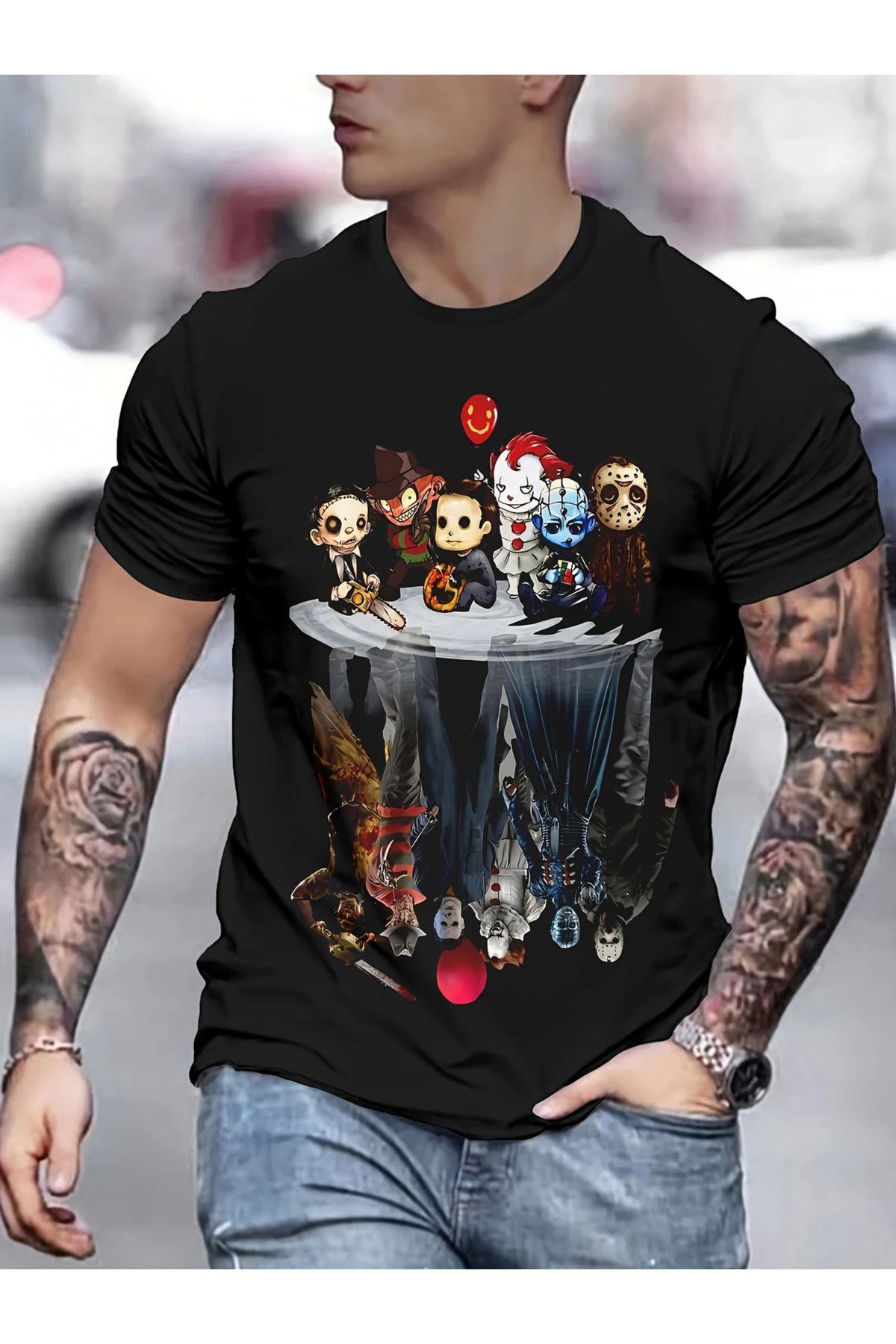 aynewmoda Erkekler 3D Baskılı Mürettebat Yaka Sanat Grafik Tişört