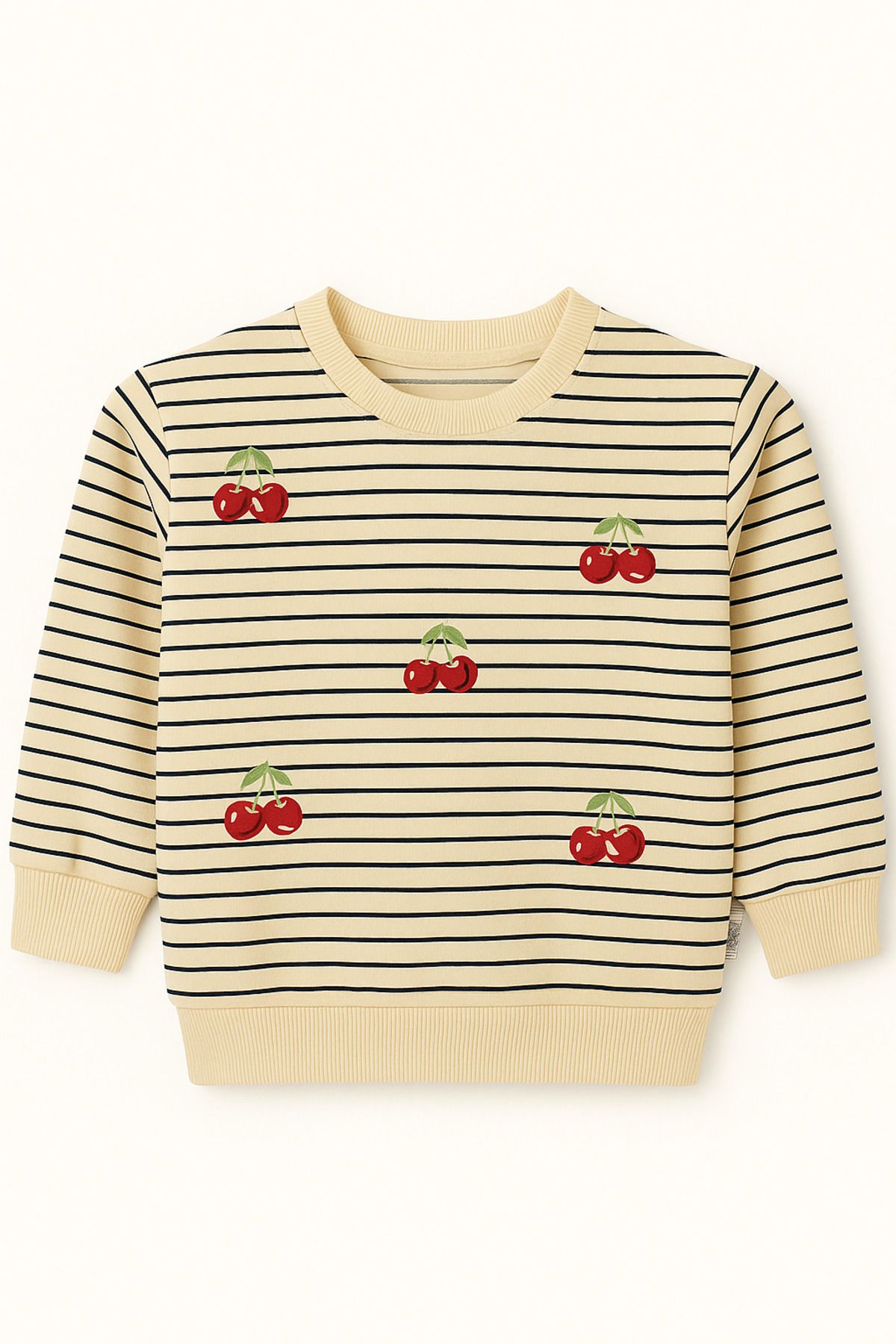 ZİMBOO Kız Çocuk Kiraz baskılı Çizgili sweatshirt