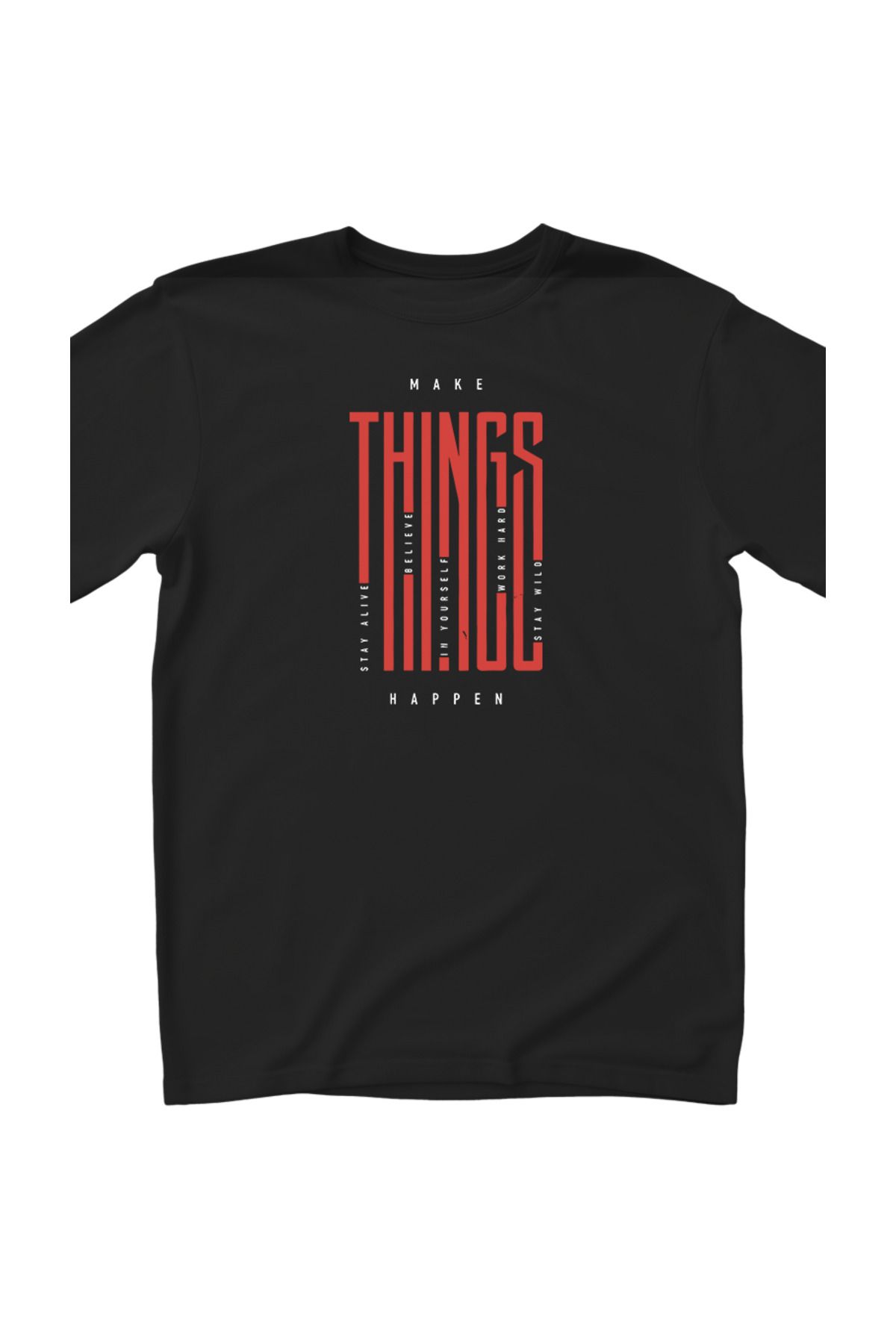 syren Make Things Happen Basklı Siyah Unisex Oversize Tshirt