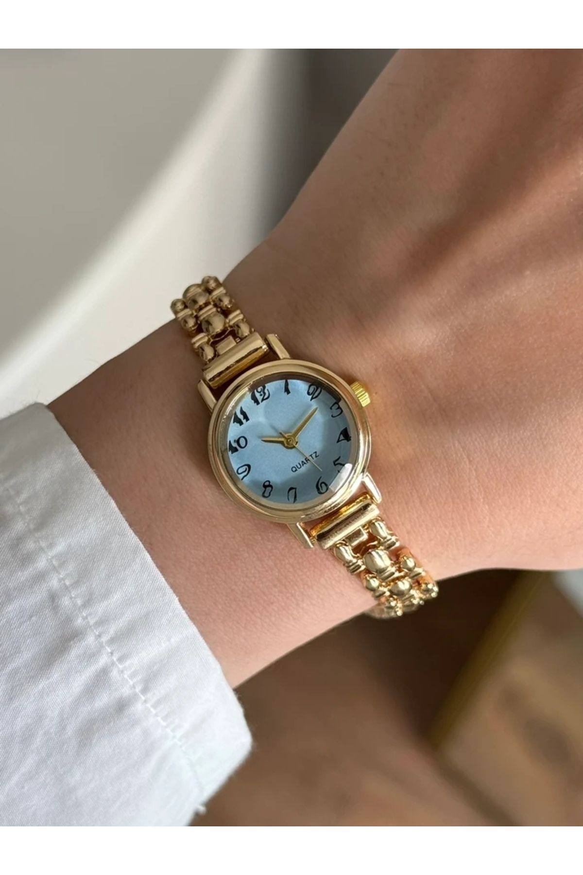 RoseandRoses Ceny Vintage Model Özel Tasarım Kadın Kol Saati Gold (Mavi Kadran)