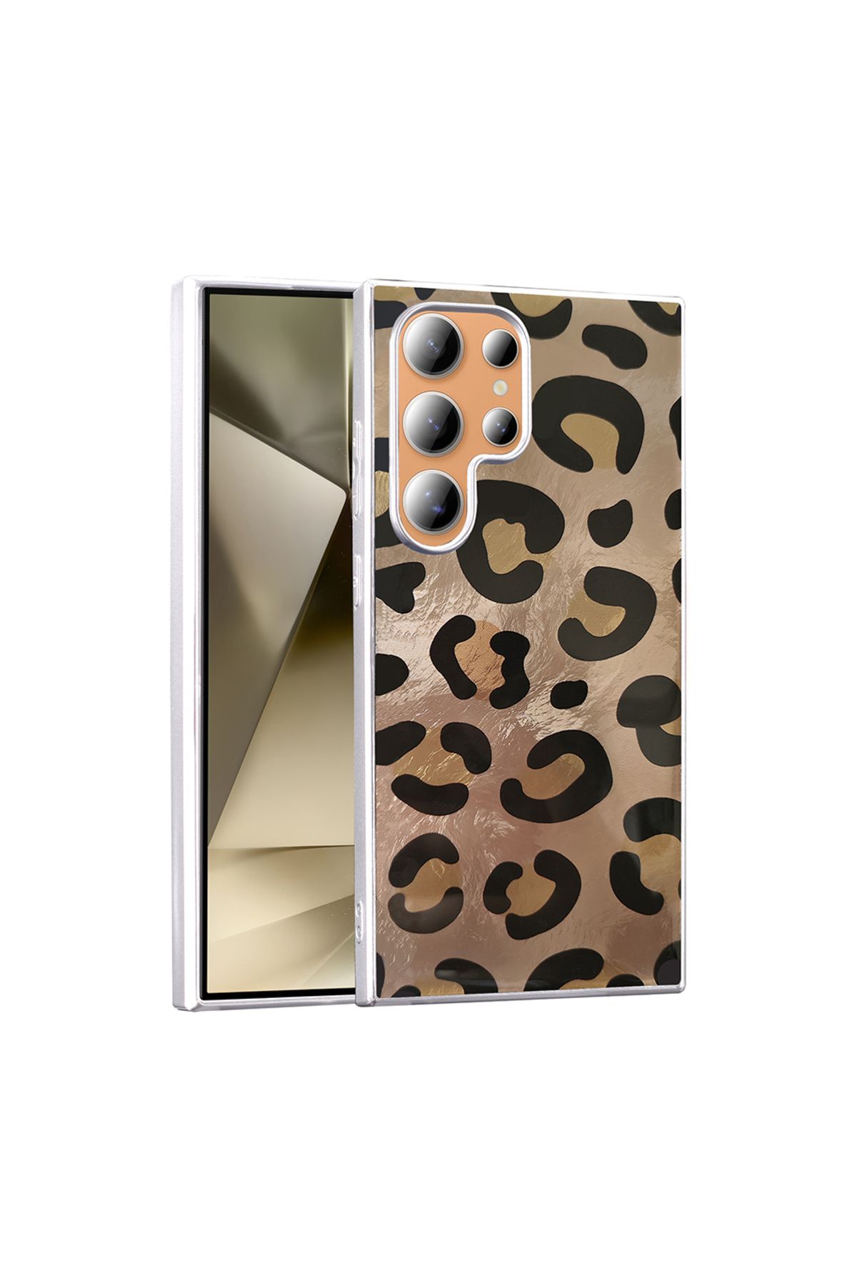 Rivor Samsung Galaxy S23 Ultra Kılıf Kamera Çıkıntılı Fiyonk Ve Leopar Desenli Şık, Estetik Silikon Kapak