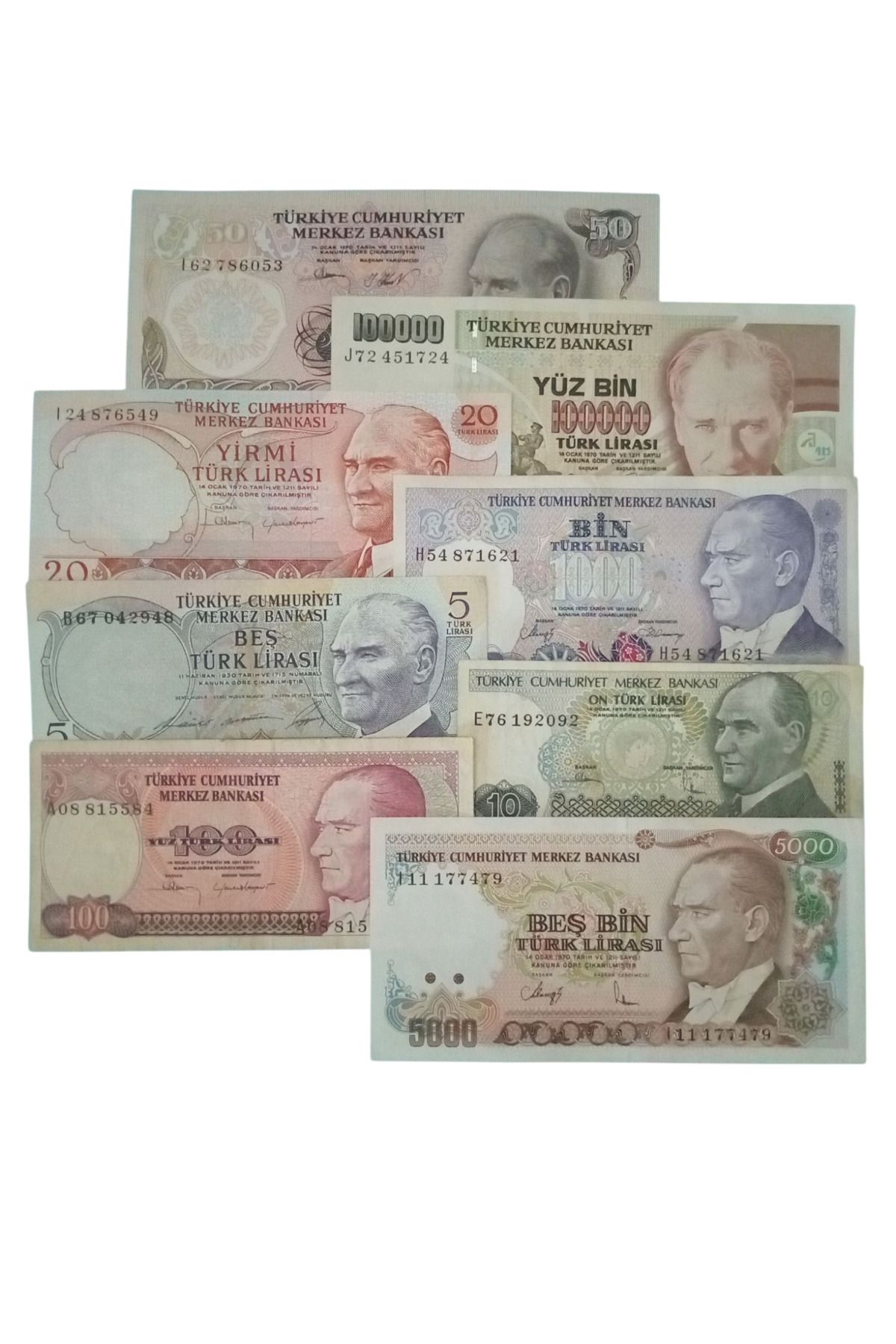 Yediotuz 6. 7. Emisyon 8 Adet Koleksiyon Kağıt Para Eski Para Hobi Hediye Antika Para