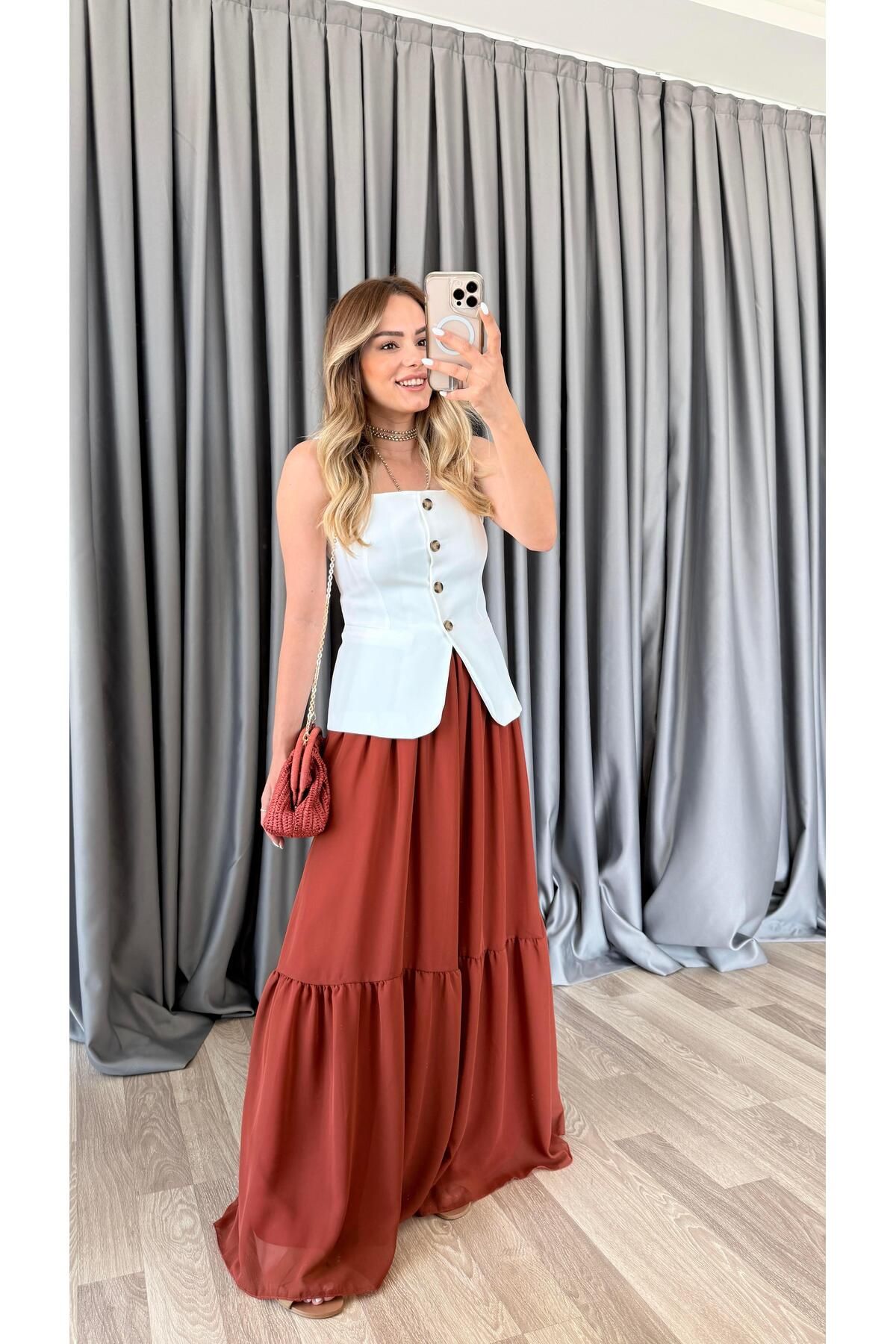 pelin yıldız butik Toronto Kahverengi Astarlı Etek