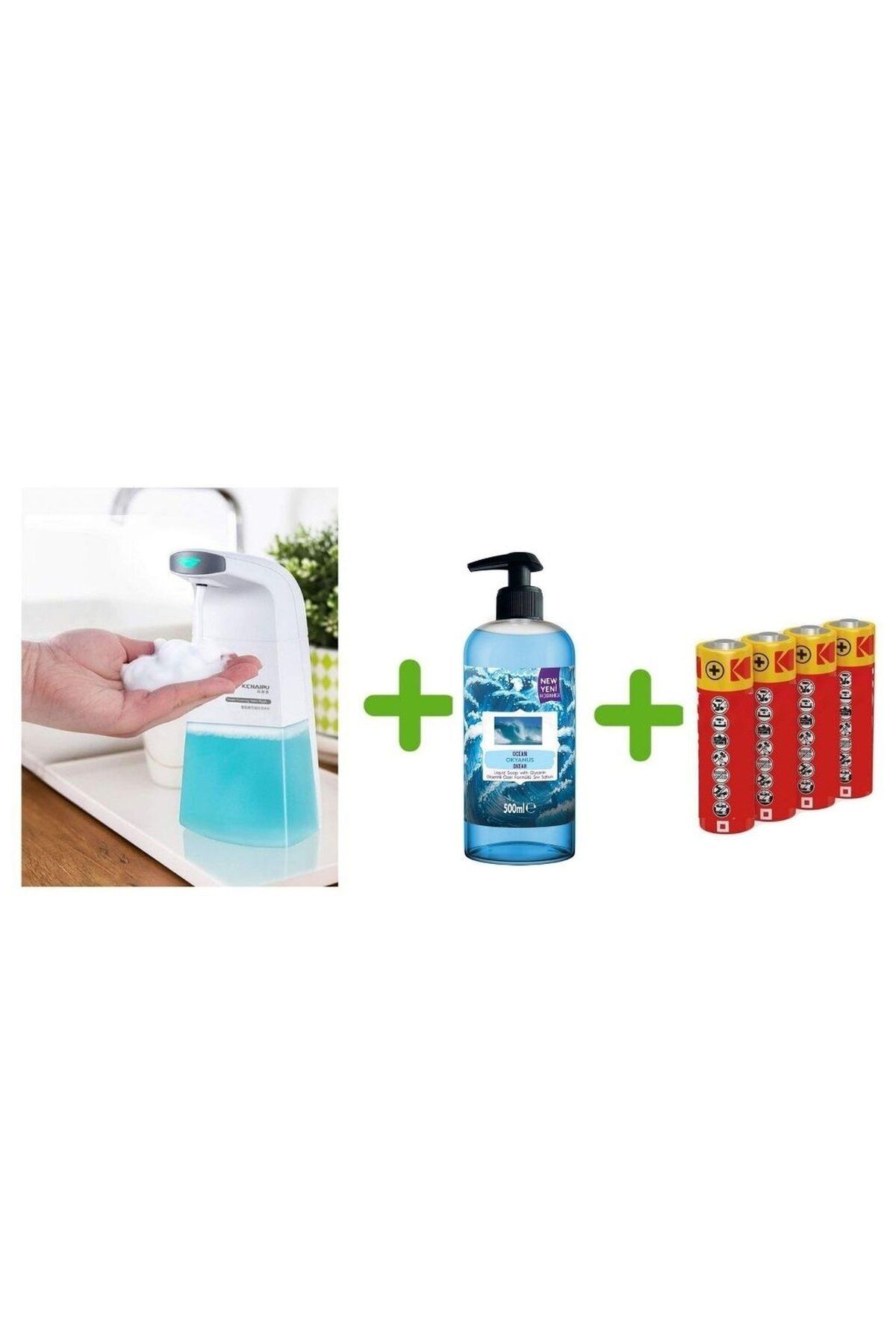 Sia SENSÖRLÜ FOTOSELLİ SIVI SABUNLUK,PİLLER DAHİL 21X10X5CM VE BİR ADET 500 ML SIVI SABUN OKYANUS KOKULU