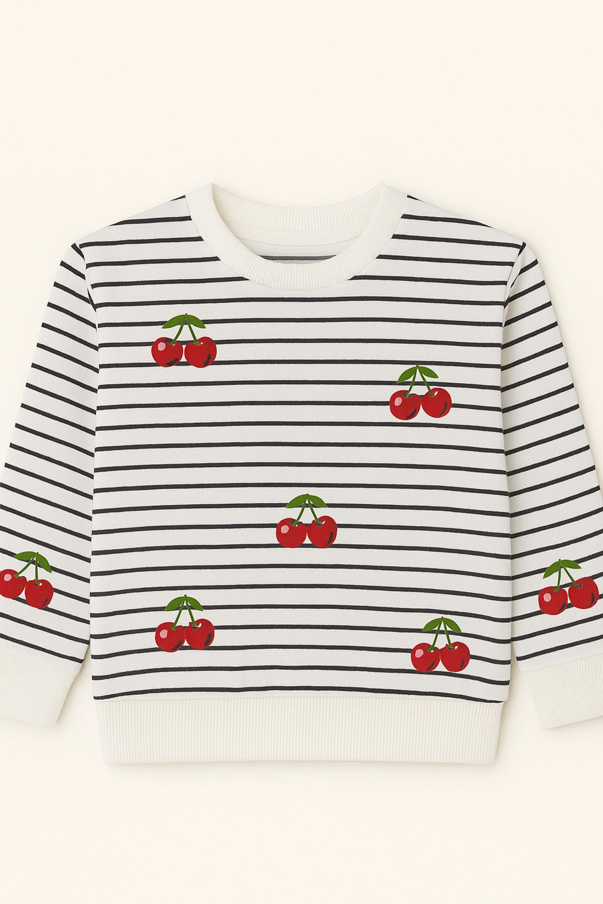ZİMBOO Kız Çocuk Kiraz baskılı Çizgili sweatshirt