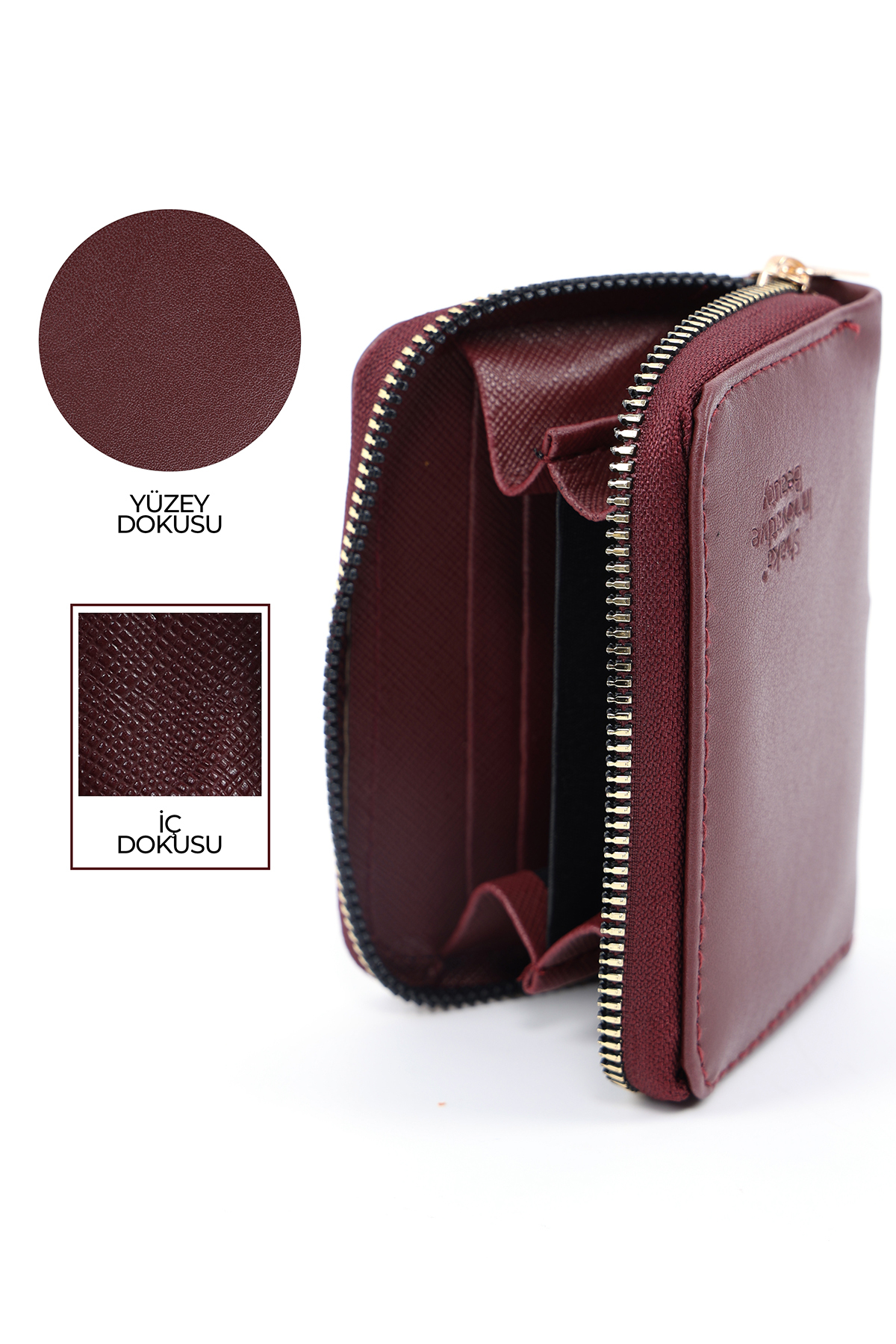 Shaka  Bordo SHK63 Kartlıklı Bozuk Para Ve Kağıt Para Bölmeli Fermuarlı Şık Suni Deri Cüzdan - Görsel 6