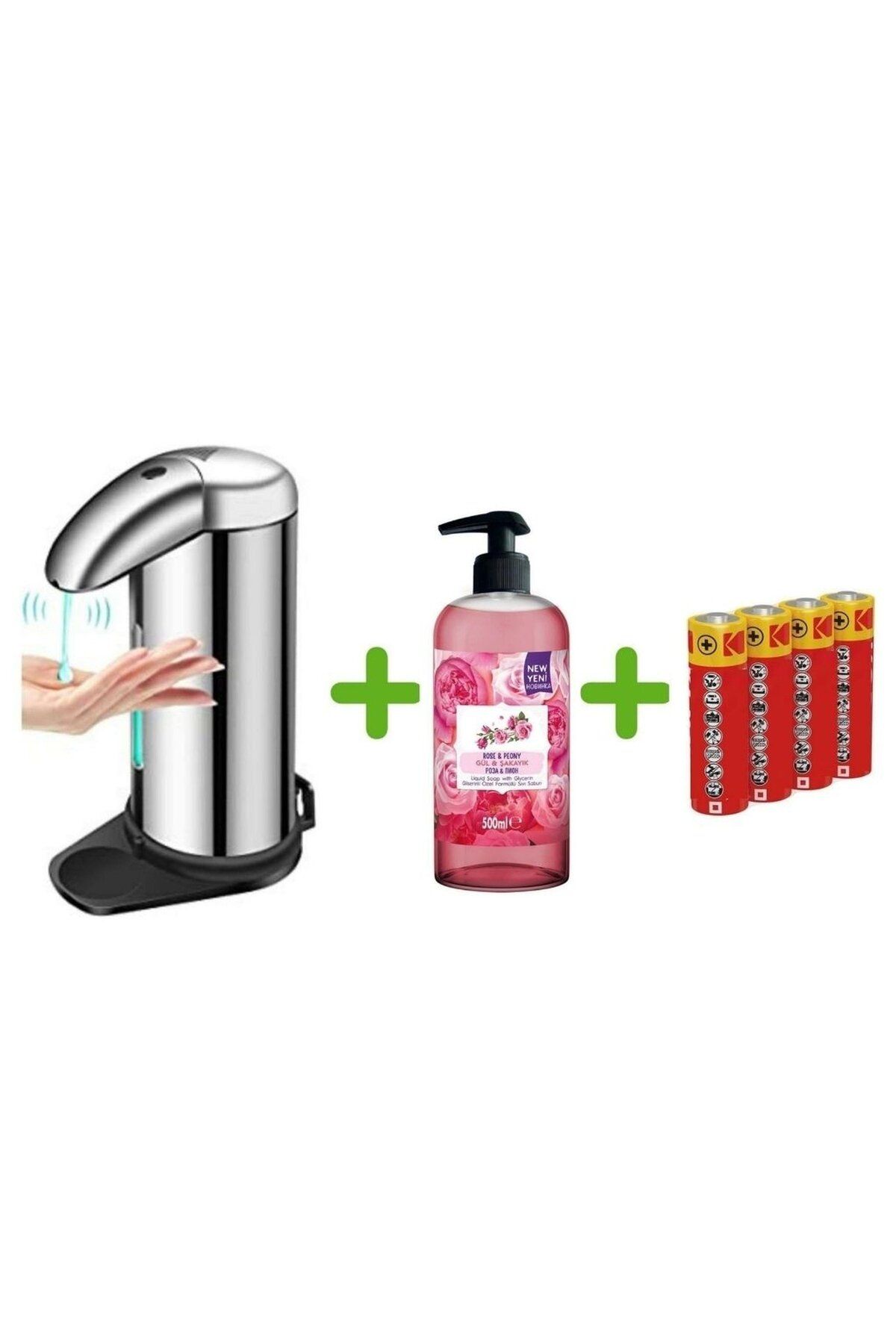 Sia SENSÖRLÜ FOTOSELLİ SIVI SABUNLUK,PİLLER DAHİL 14X10X22CM VE BİR ADET 500 ML SIVI SABUN GÜL KOKULU