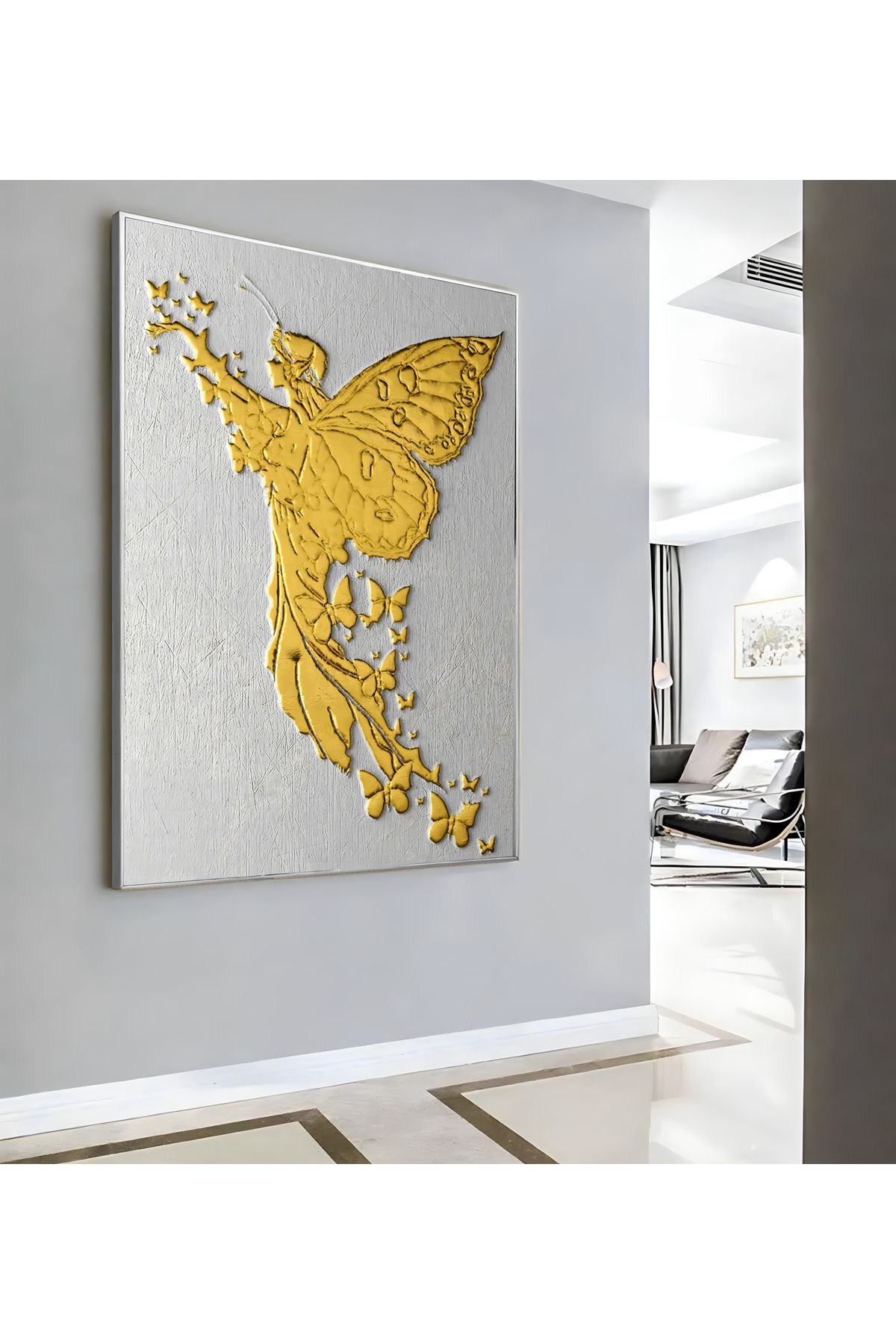 Harikabirev HARİKABİREV|GOLD SOYUT MELEK DESEN ( CKD-103) |ÇERÇEVELİ KANVAS TABLO CKDİKEY
