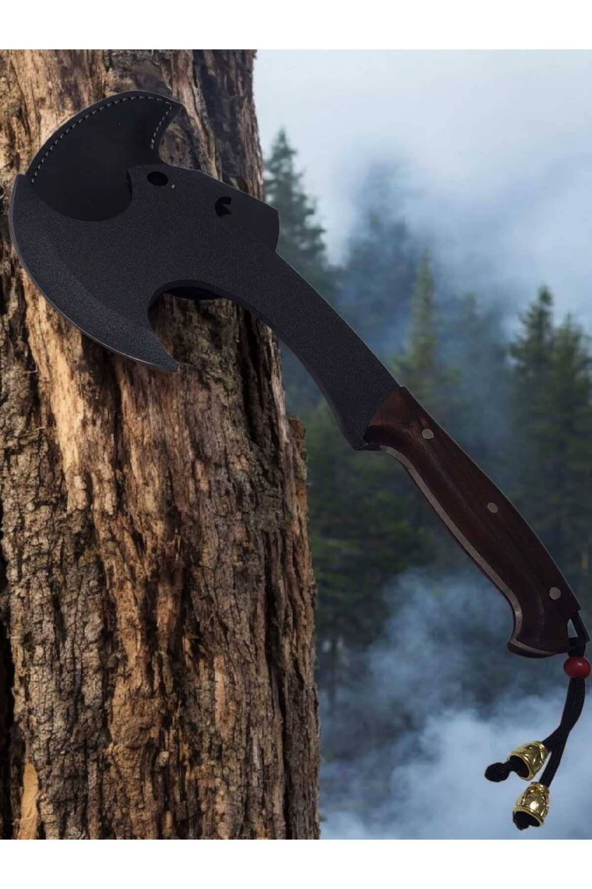 GİZKOR Outdoor Balta Kamp Piknik Şef Bıçağı Ceviz Ağaç Sap Kılıflı deri kılıf