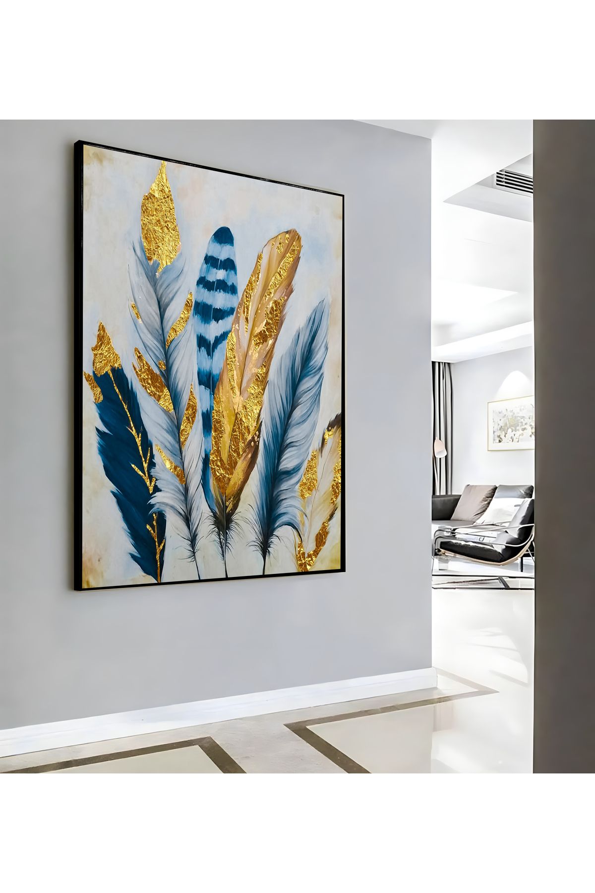 Harikabirev HARİKABİREV|LACİVERT GOLD TÜY DESENİ ( CKD-109) |ÇERÇEVELİ KANVAS TABLO CKDİKEY