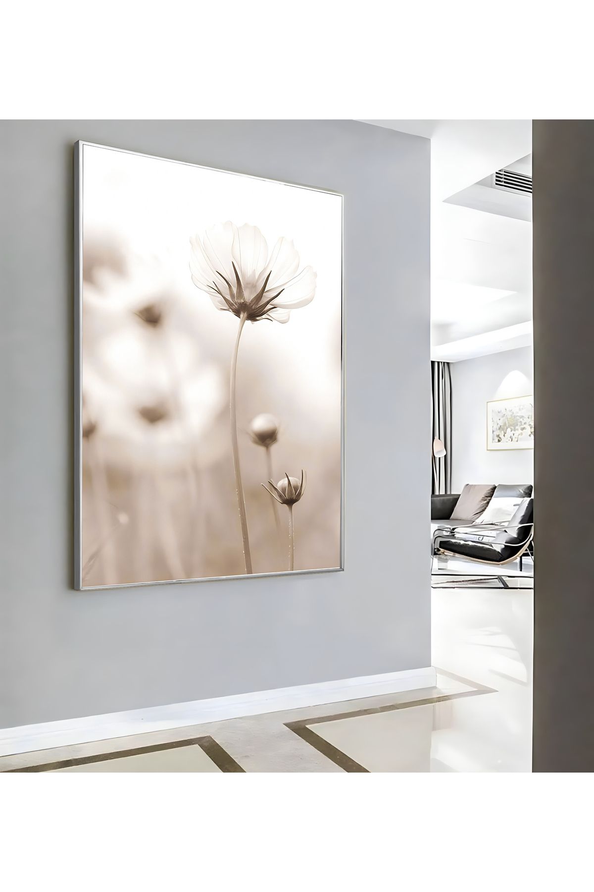 Harikabirev HARİKABİREV|BEYAZ ÇİÇEK SOFT MODEL ( CKD-125 ) |ÇERÇEVELİ KANVAS TABLO CKDİKEY