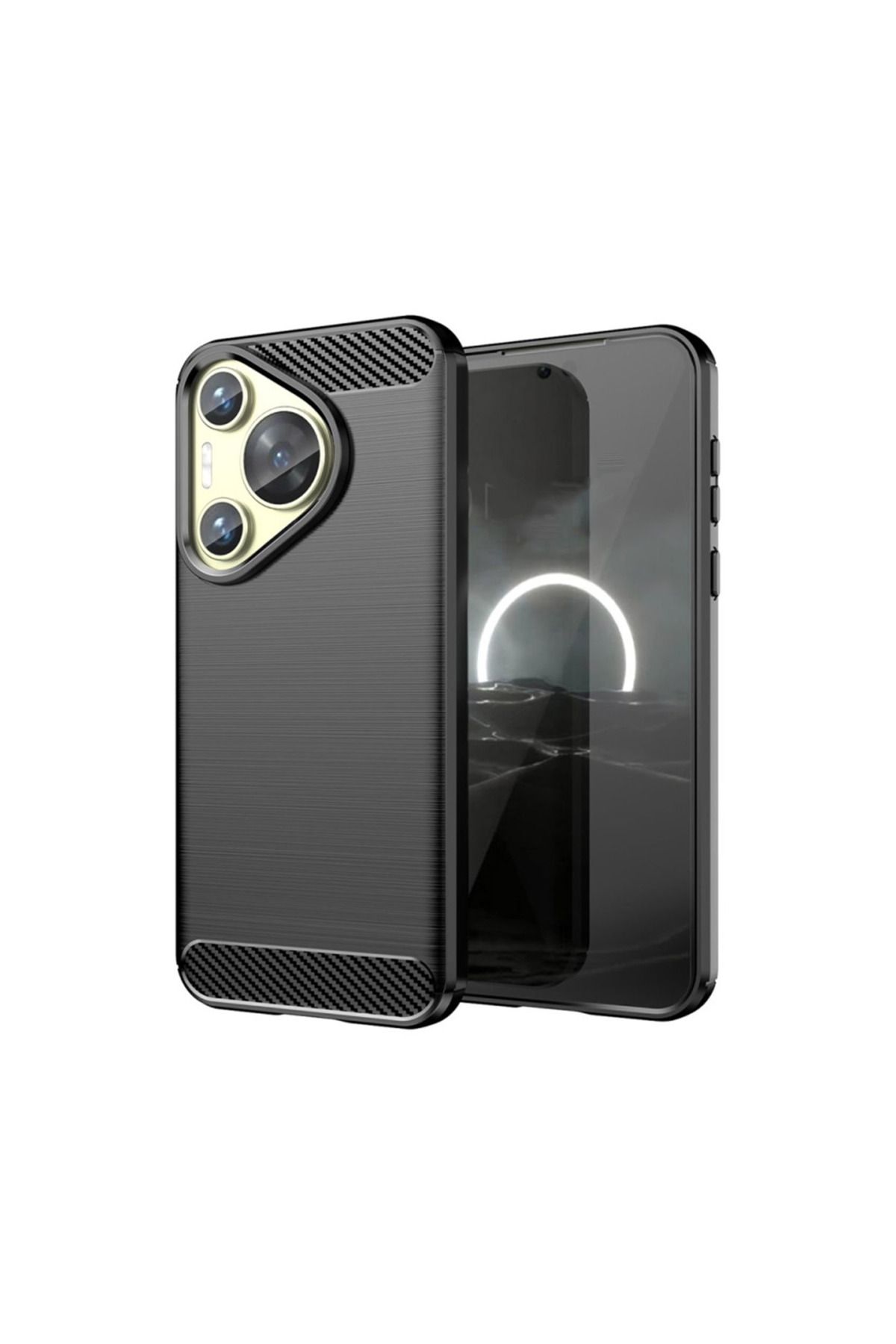 Microcase Huawei Pura 70 Brushed Carbon Fiber Silikon Kılıf - Siyah AL3332