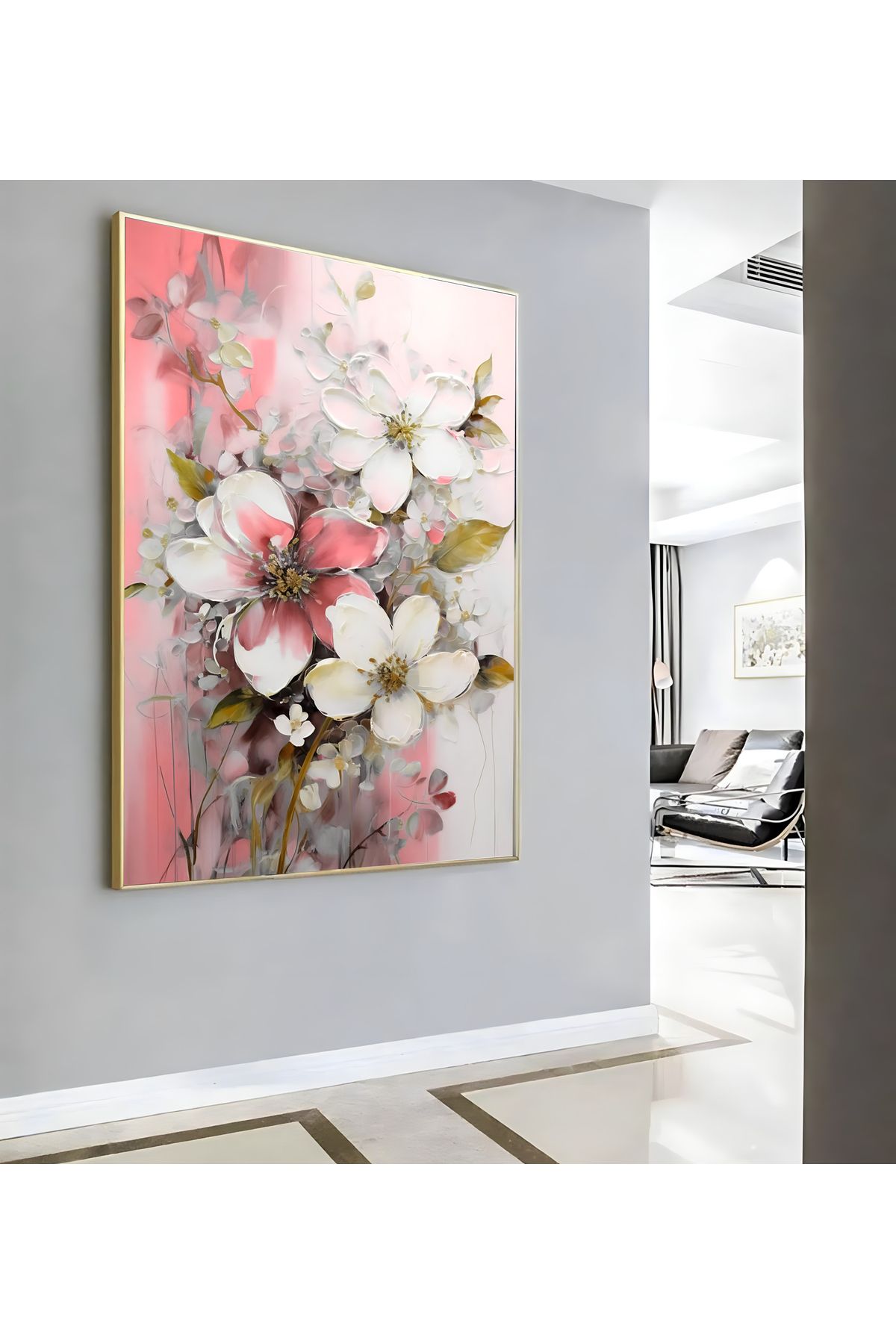 Harikabirev HARİKABİREV|SOFT PEMBE ÇİÇEK MODELİ ( CKD-129) |ÇERÇEVELİ KANVAS TABLO CKDİKEY