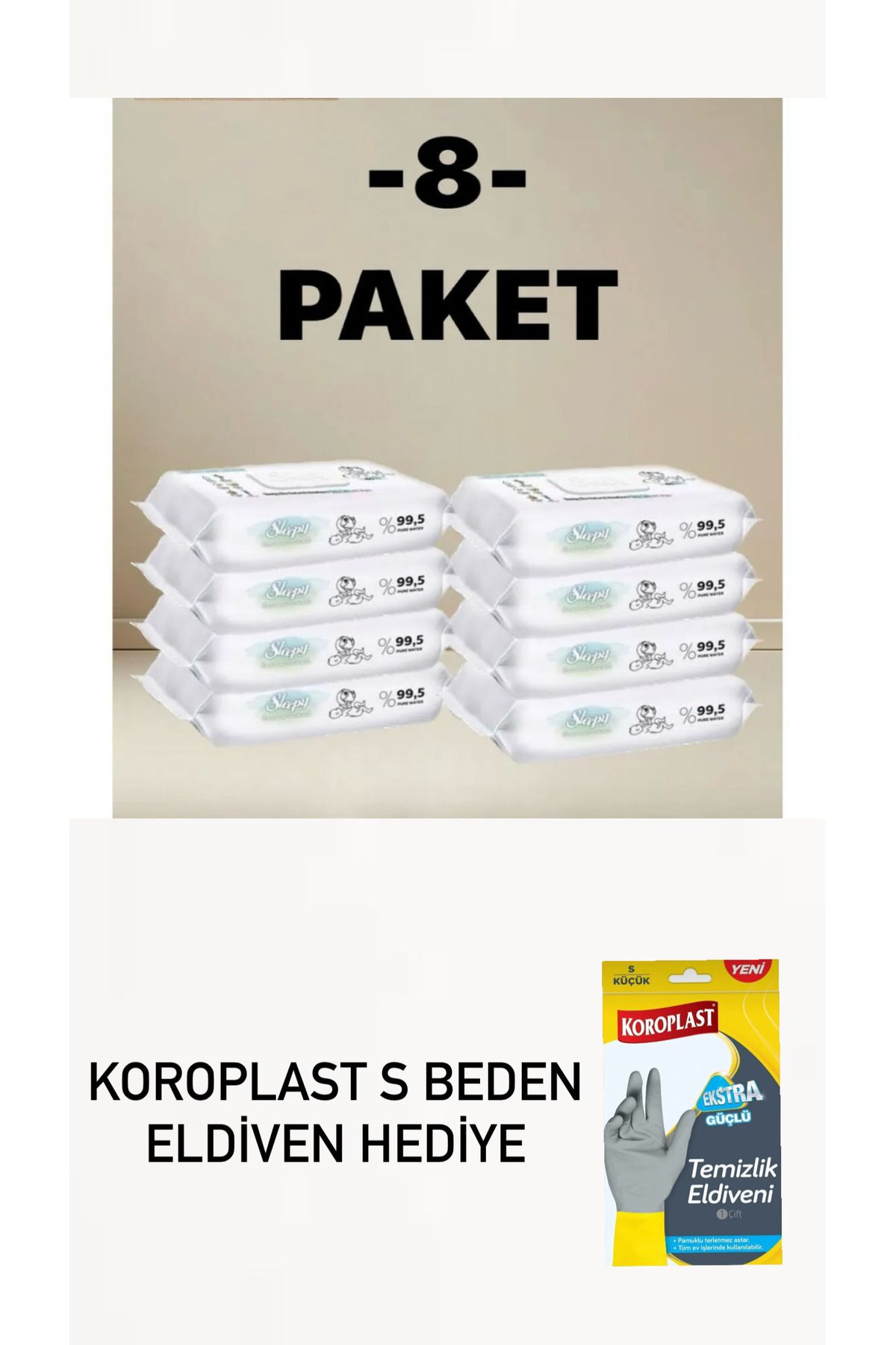 Sleepy 8 adet Sleepy bio natural ıslak havlu bebek koroplast ekstra güçlü eldiven hediye