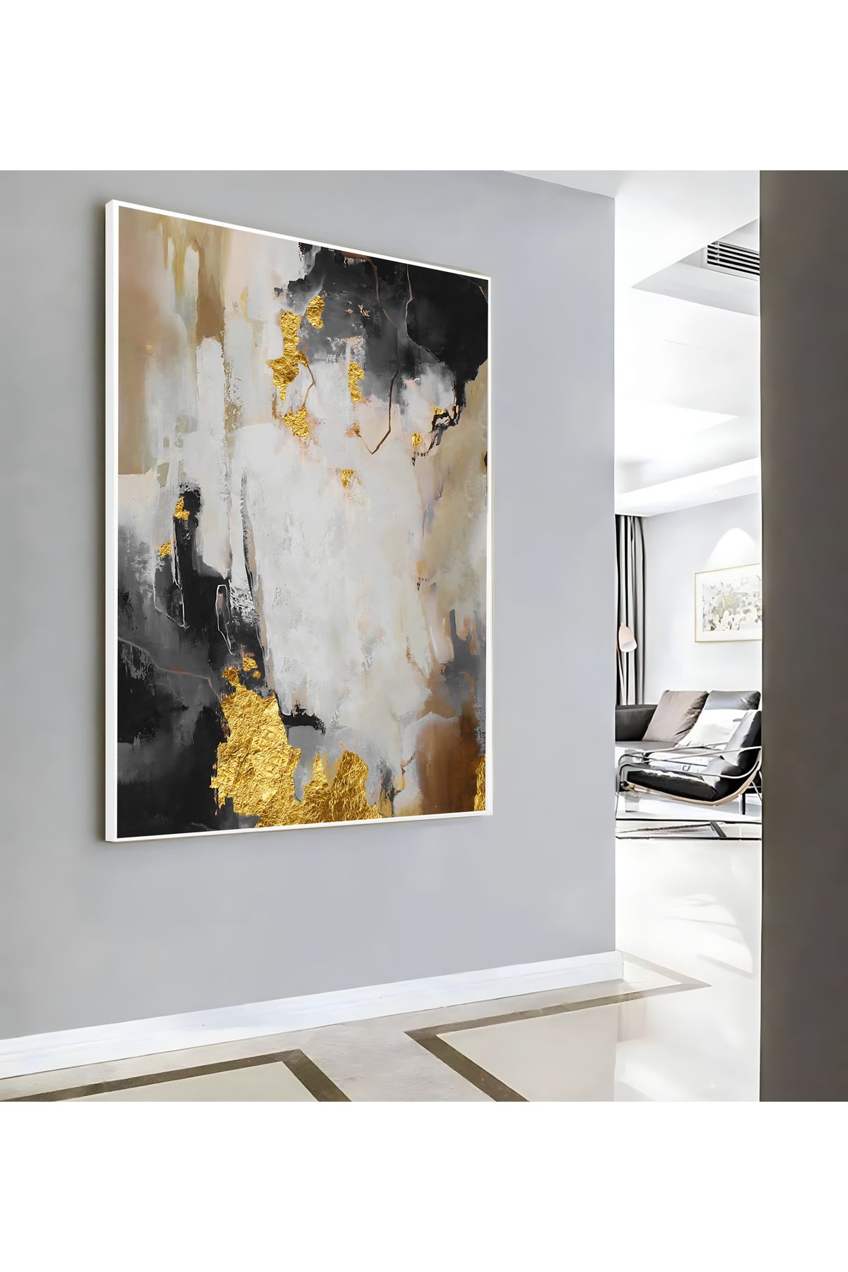 Harikabirev HARİKABİREV|GRİ GOLD SOYUT DESENİ ( CKD-108) |ÇERÇEVELİ KANVAS TABLO CKDİKEY