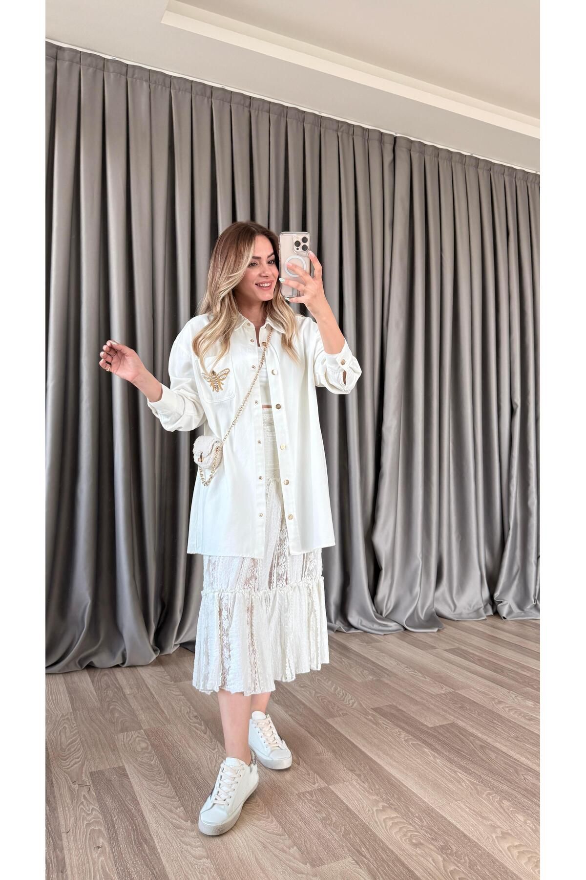 pelin yıldız butik Beli Lastikli Yarım Astarlı Etek