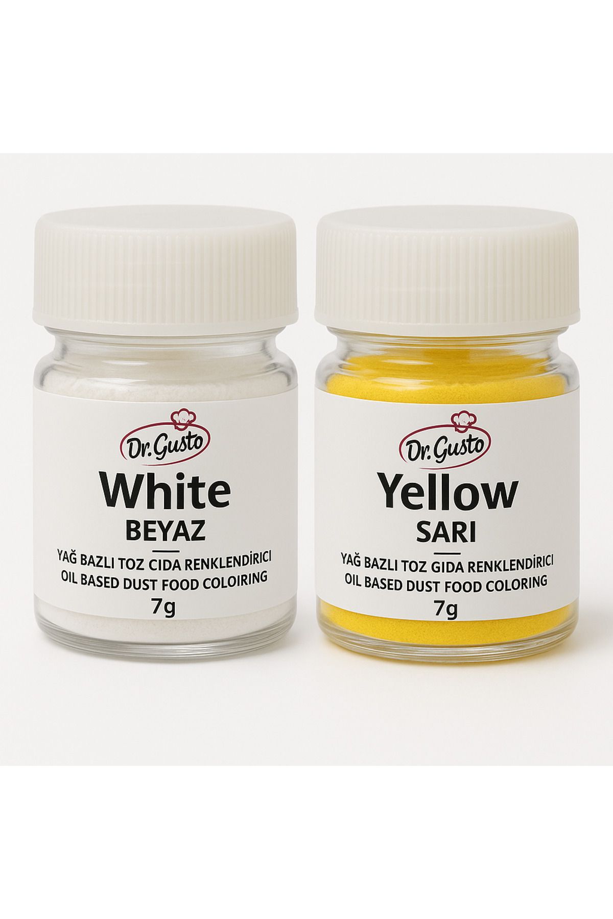 Dr. Gusto Yağ Bazlı Toz Gıda Boyası Beyaz ve Sarı 7 gr