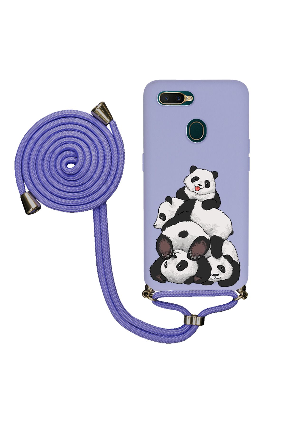 Royaleks Oppo A5s İpli Lansman Kılıf - Cute Pandas