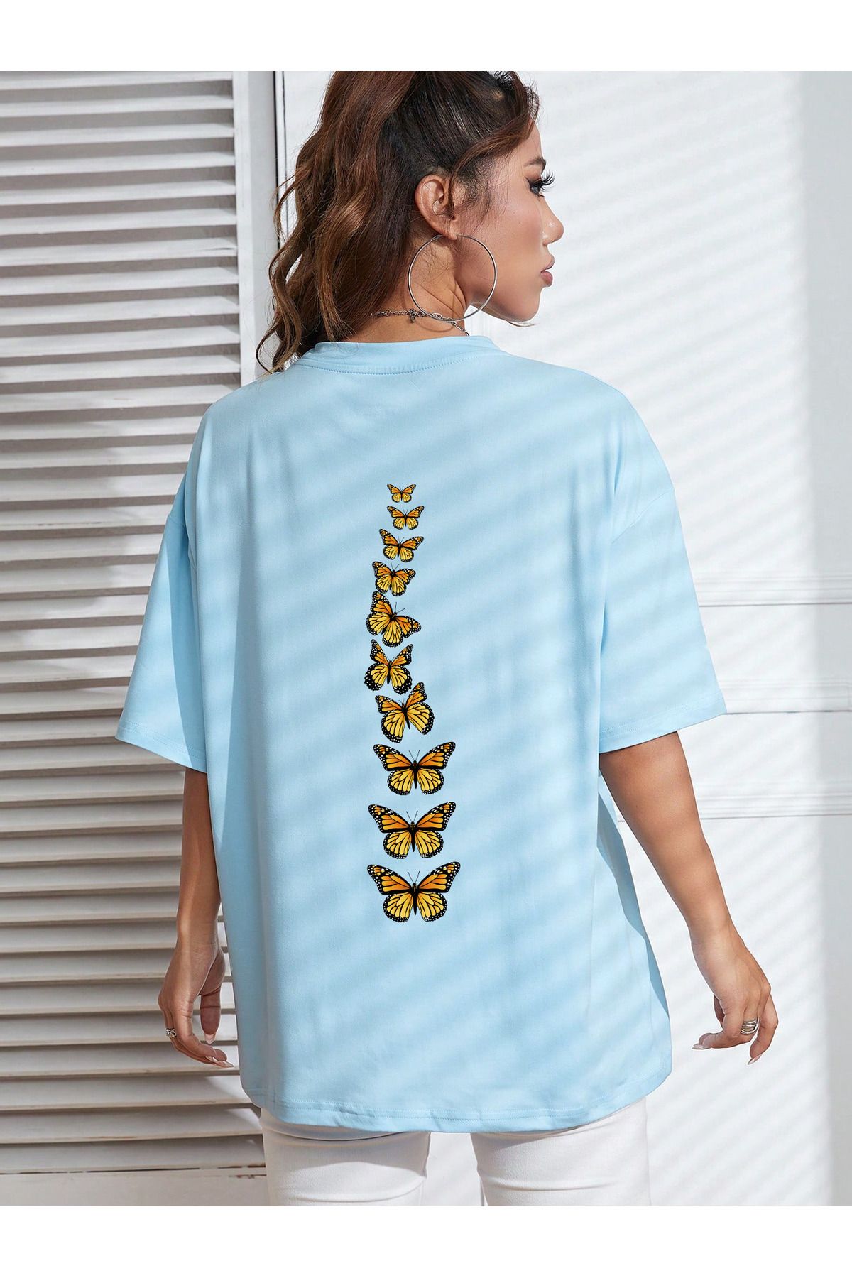 ModaSphere Unisex Sırt Kral Kelebek Baskılı T-shirt