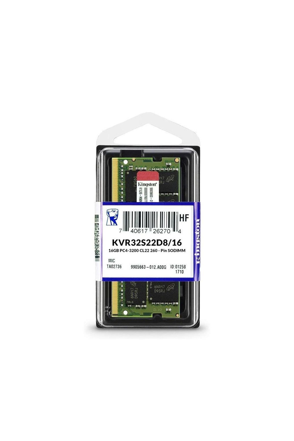 Kingston KVR32S22D8/16, 16Gb, 3200Mhz, DDR4, Sodimm Notebook RAM, 1,2V, CL22