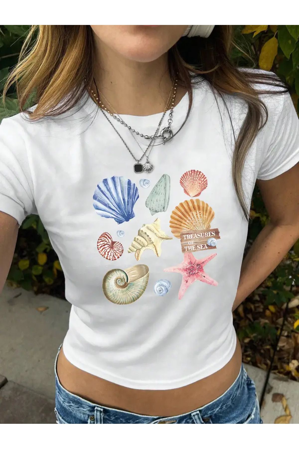 JANSO GROUP -KADIN CROP TSHIRT DENİZ BASKILI PAMUKLU 01