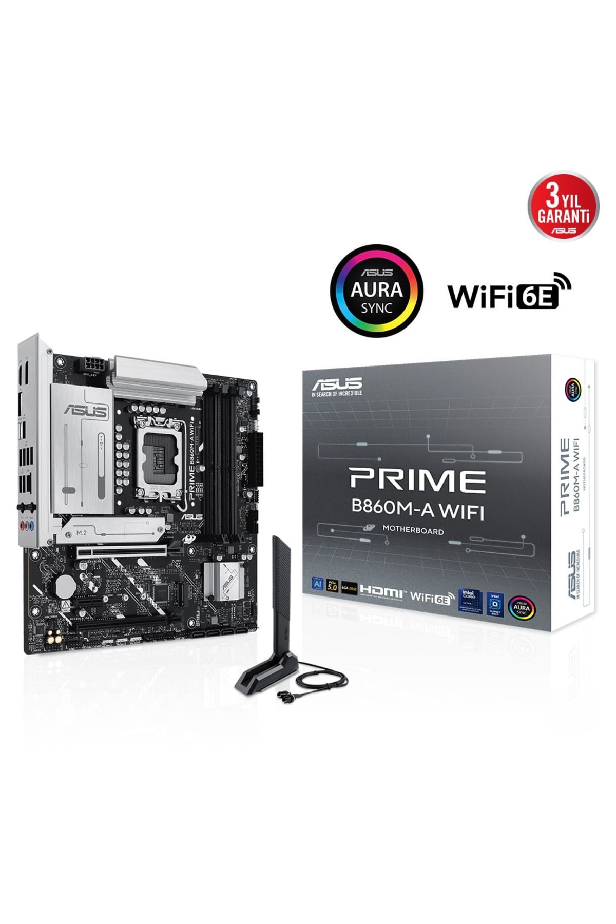 ASUS PRIME B860M-A WI-FI, 4xDDR5 2x M.2, HDMI, 2xDP, Wİ-Fİ 6E, Bluetooth v5.3, Type-C, Intel Core Ul