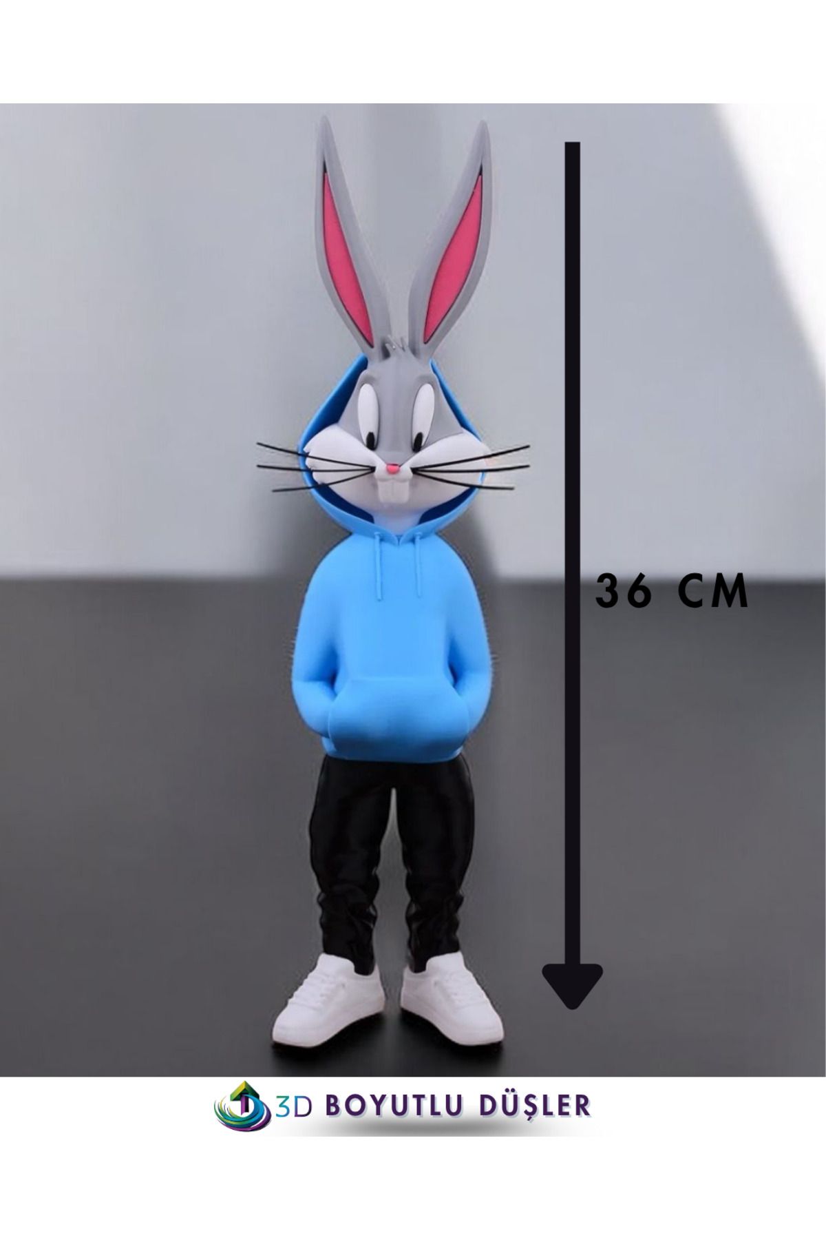 ZTE 3D BASKI Bugs Bunny Figürü -RENKLİ- Özel Tasarım 36 Cm (MAVİ)