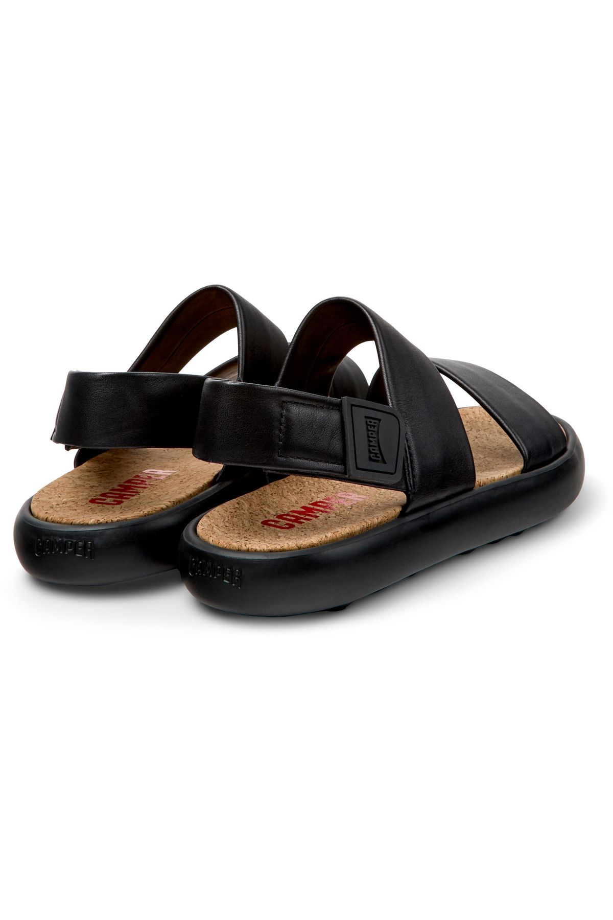 CAMPER-Men's Black Sandals with Hook And Loop Straps, Thick Comfortable Sole, Open Front Pelotas Flota 4