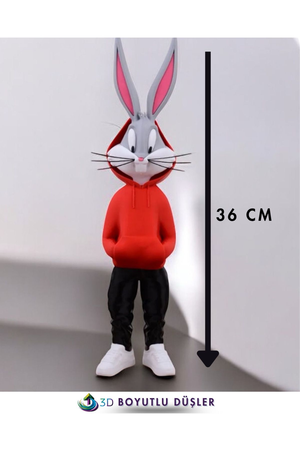 ZTE 3D BASKI Bugs Bunny Figürü - Renklı - Özel Tasarım 36 Cm (KIRMIZI)