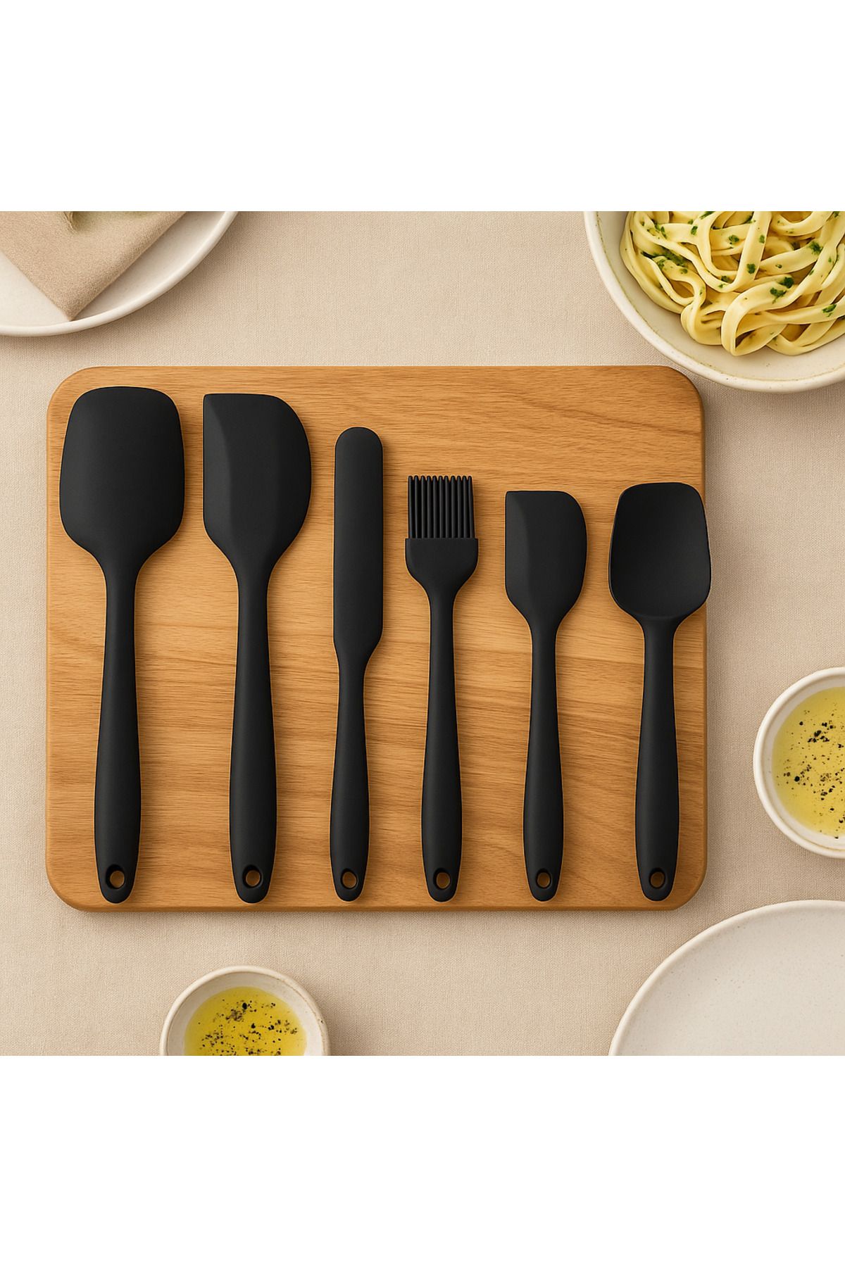 Mareluxe 6 Parça Siyah Silikon Spatula Seti | Yanmaz Yapışmaz Isıya Dayanıklı | Kek Pasta Karıştırıcı