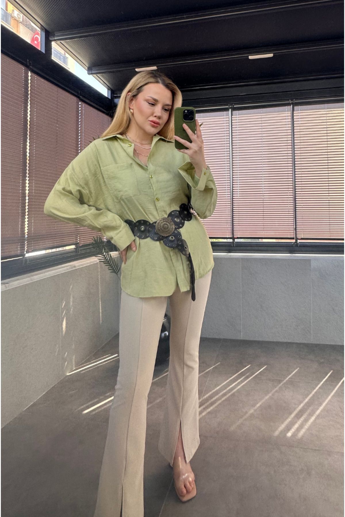MİR STORE Yeşil Tek Cepli Basic Gömlek