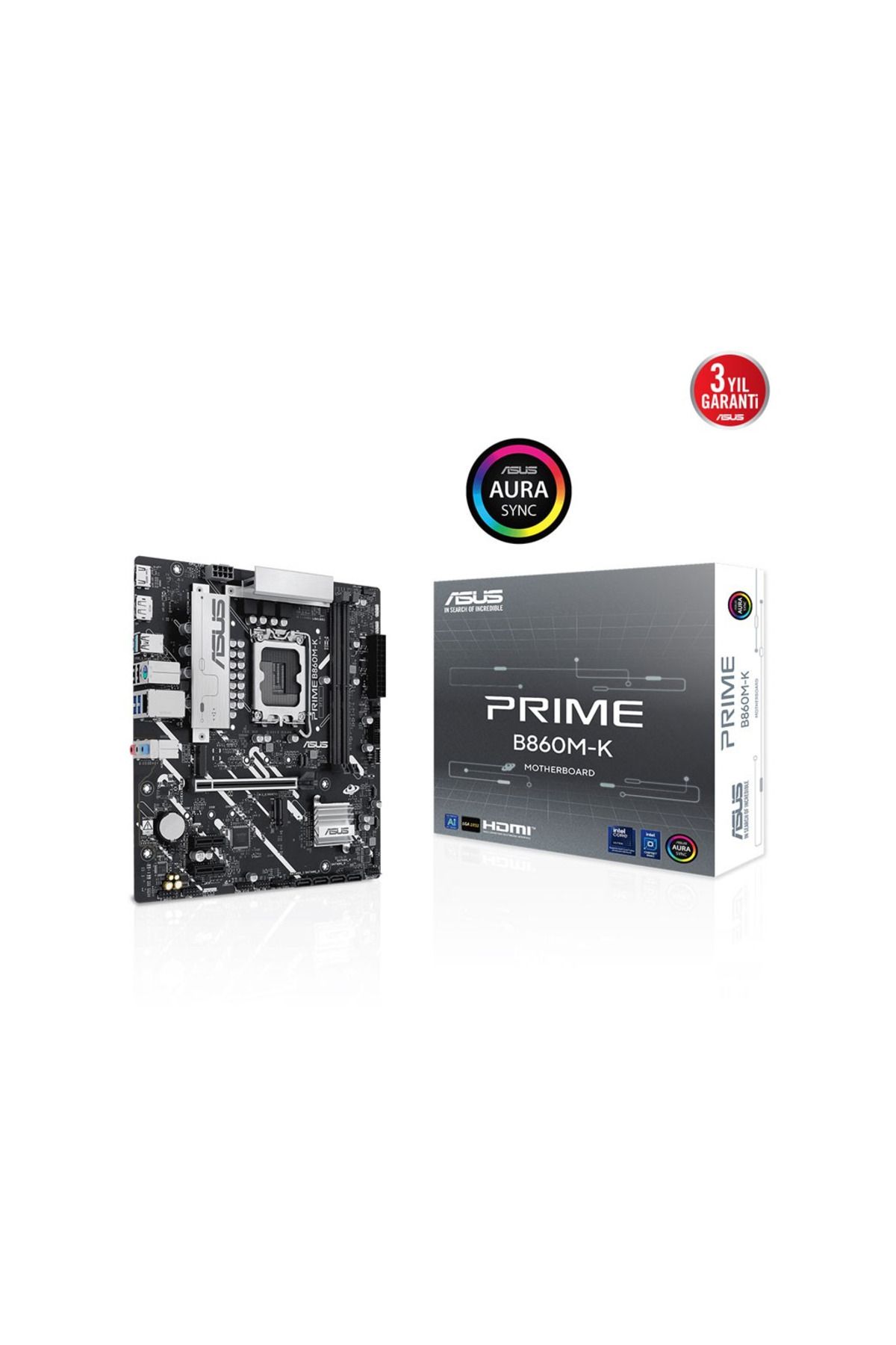 ASUS PRIME B860M-K, 8800MHz, 2xDDR5 2xM.2, HDMI, DP, Intel Core Ultra CPU(Seri 2), LGA1851 Soket Ana
