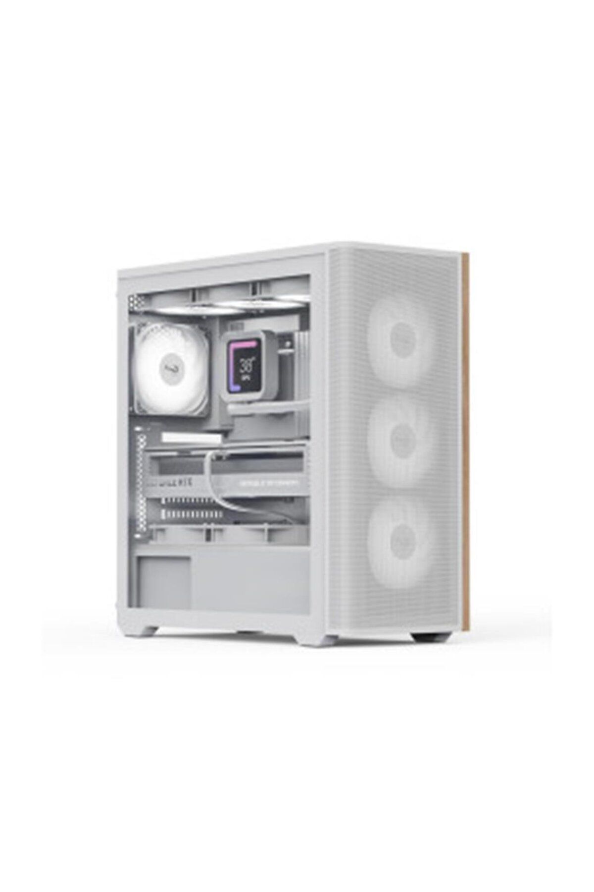 AEROCOOL AE D501A WH 4x12cm Fanlı Ahşap Ön Panel Tempered Cam Yan ve Mesh Ön Panel, USB Type-C,ATX