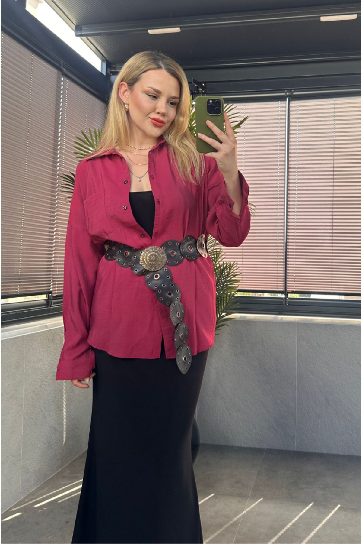 MİR STORE Vişne Rengi Tek Cepli Basic Gömlek