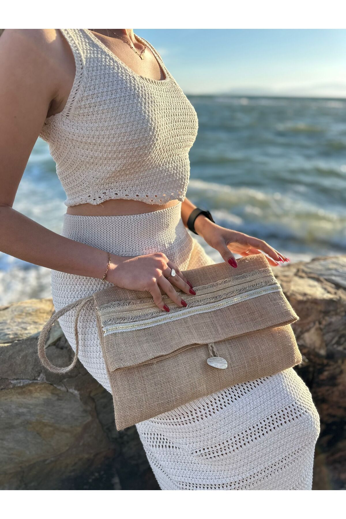 Myra Kadın Dantel Detaylı Jüt Portföy & Clutch Çanta